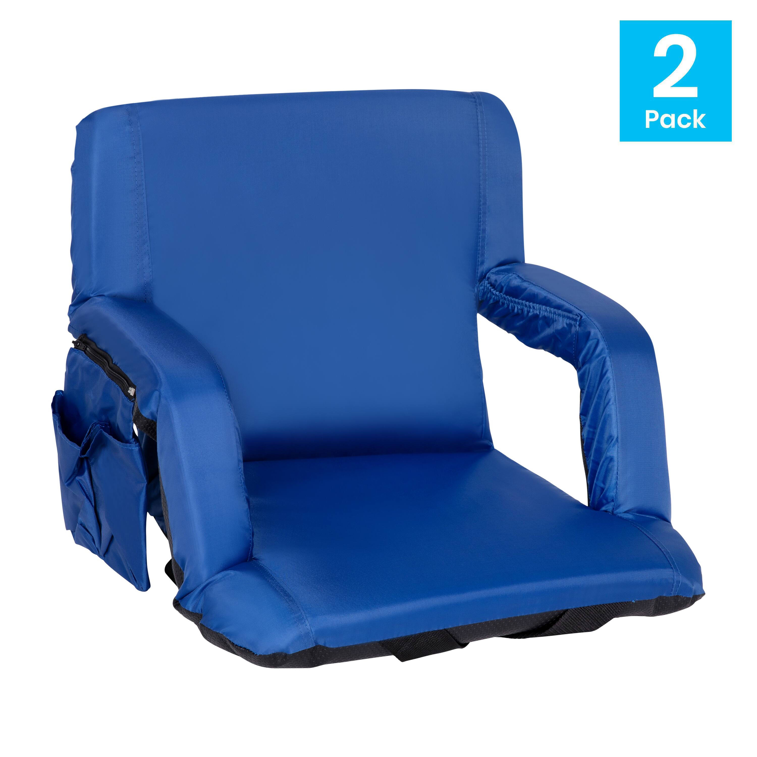 Alt View 1. Emma + Oliver - 2 Pack Folding Metal Stadium Chairs with Padded, Reclining Back & Armrests - Red.