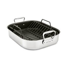 All Clad - All-Clad Specialty Cookware. Stainless Steel Nonstick Large Roaster with rack. 13" x 16" - Silver
