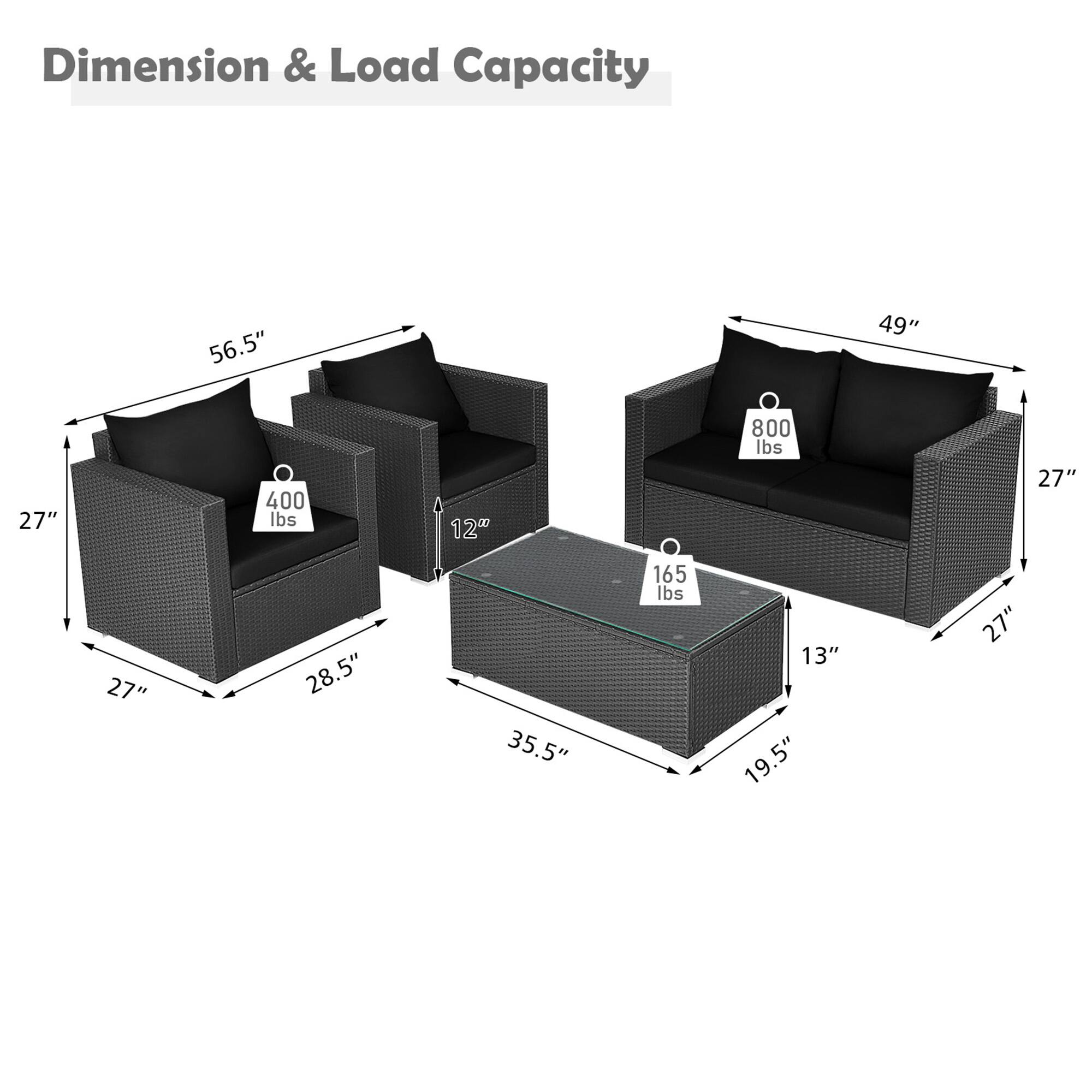 Dimension & Load Capacity: 56.5", 49", 27", 400 lbs, 800 lbs, 27", 27", 28.5", 35.5", 165 lbs, 13", 19.5"