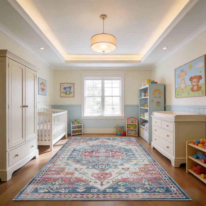 Alt View 1. RYHNUYNE - 8x10 Area Rugs Living Room Rug Washable Vintage Boho Rug No Slip Stain Resistant Soft Carpet Indoor Floor Floral Carpets - Painting.