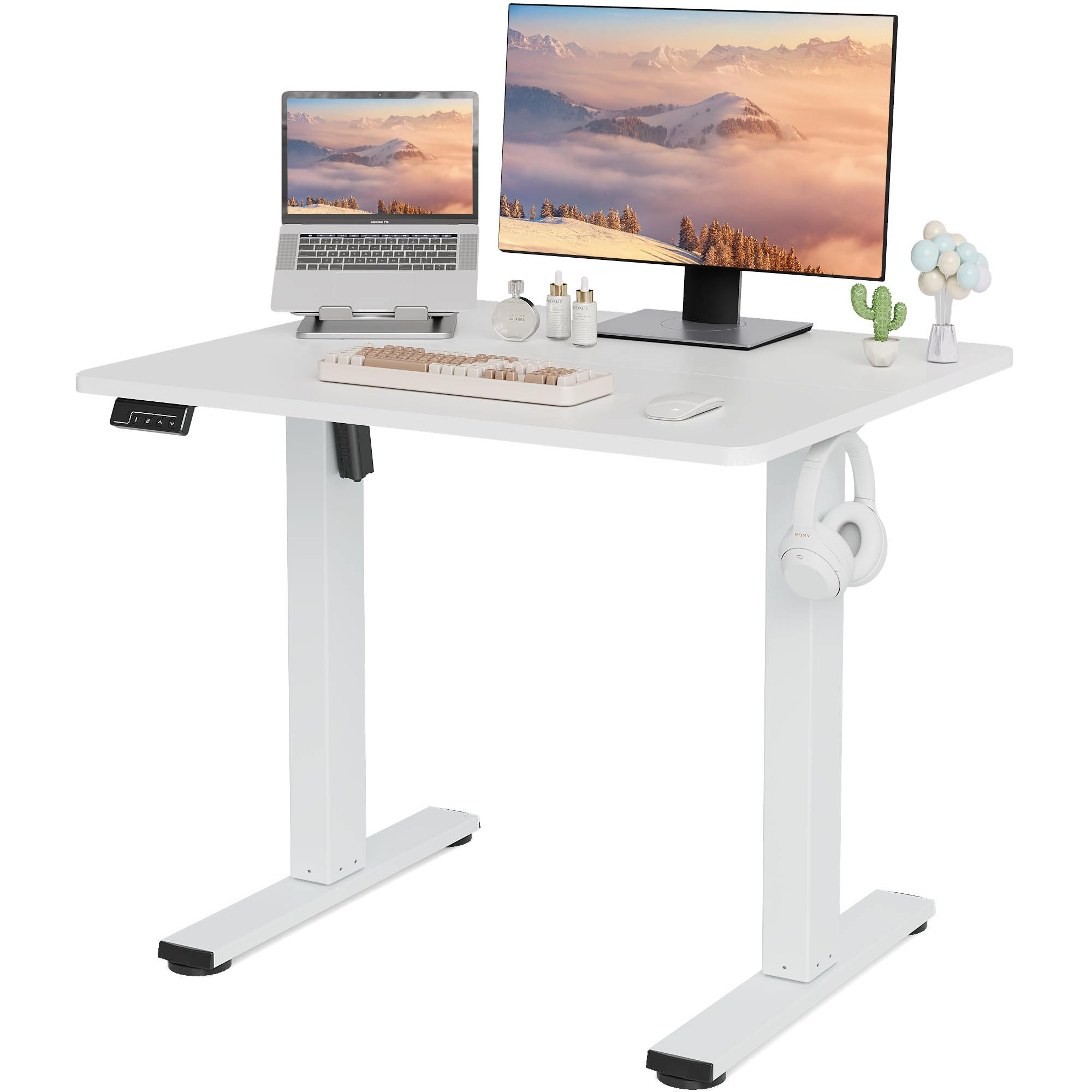 Hirose Alice - Electric Standing Desk Adjustable Height, Sit Stand up Desktop for Home Office, Ergonomic Rising Computer T - White 32inches
