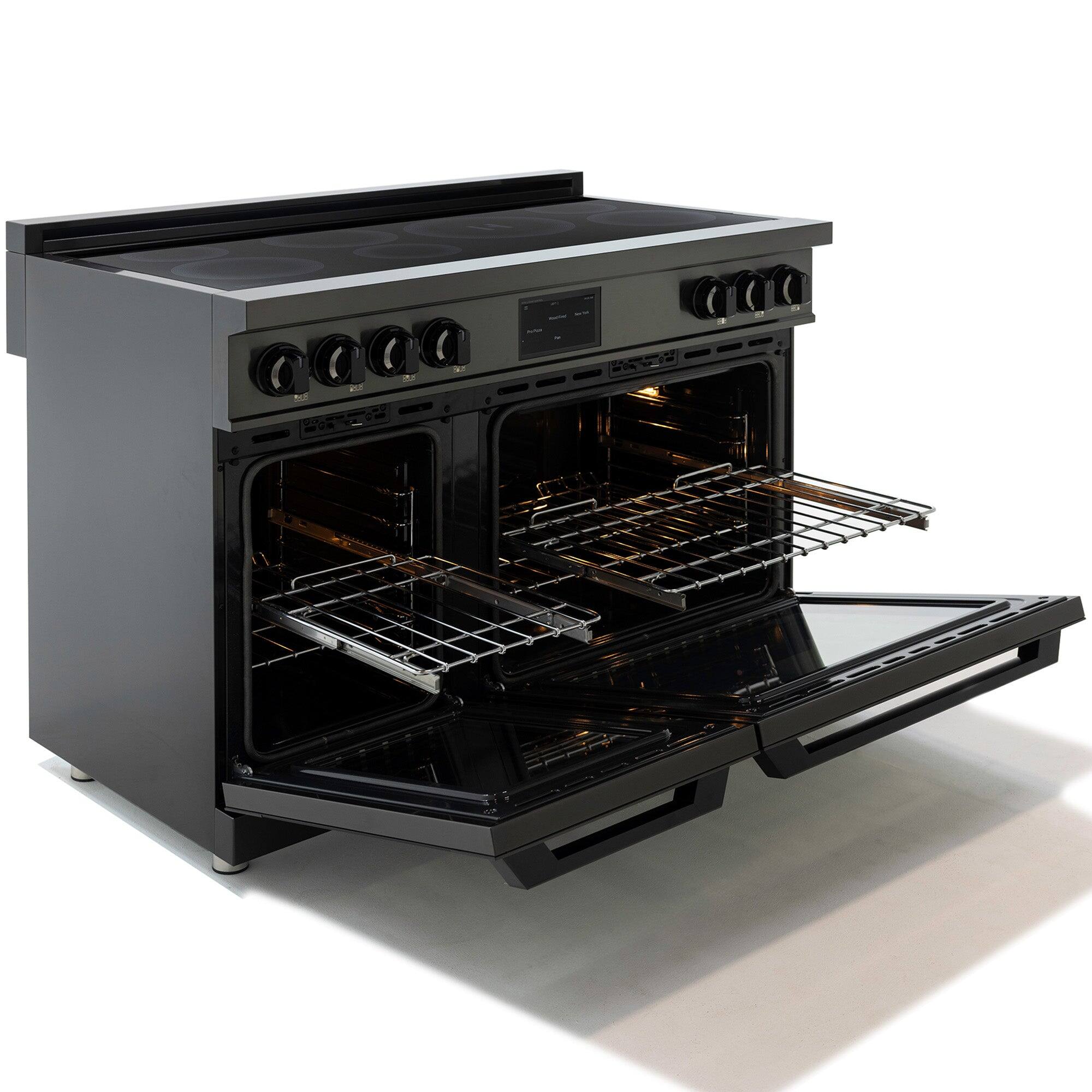 Alt View 4. Induction Hardware - Professional 48 Inch Induction Range with Double Convection Ovens & Air Fry, 7 Burner Electric Stove, Pizza Stone - Black.
