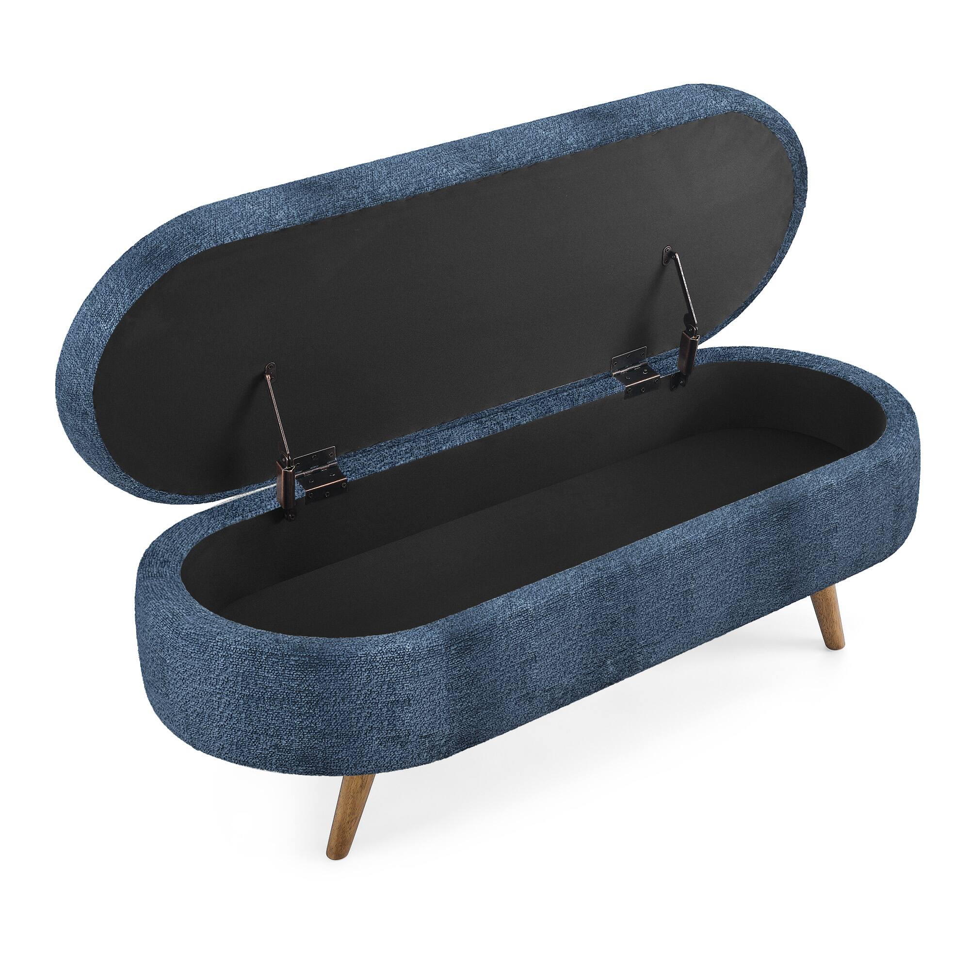 Alt View 6. GOODSILO - Elegant Fabric Storage Ottoman Bench with Wooden Legs for Living Room or Bedroom Footrest and Seating - Dark Blue.