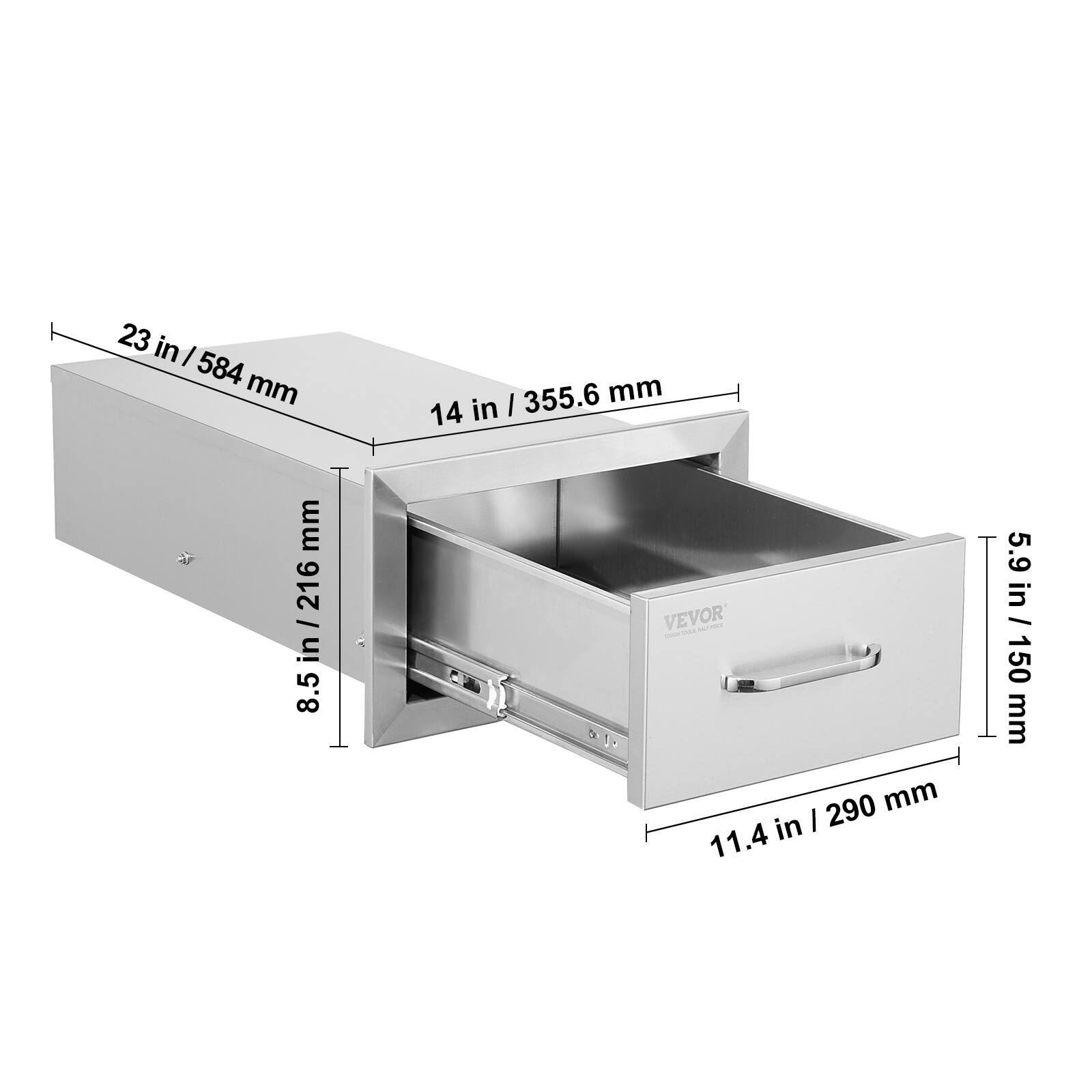 23 in / 584 mm  
14 in / 355.6 mm  
8.5 in / 216 mm  
11.4 in / 290 mm  
5.9 in / 150 mm