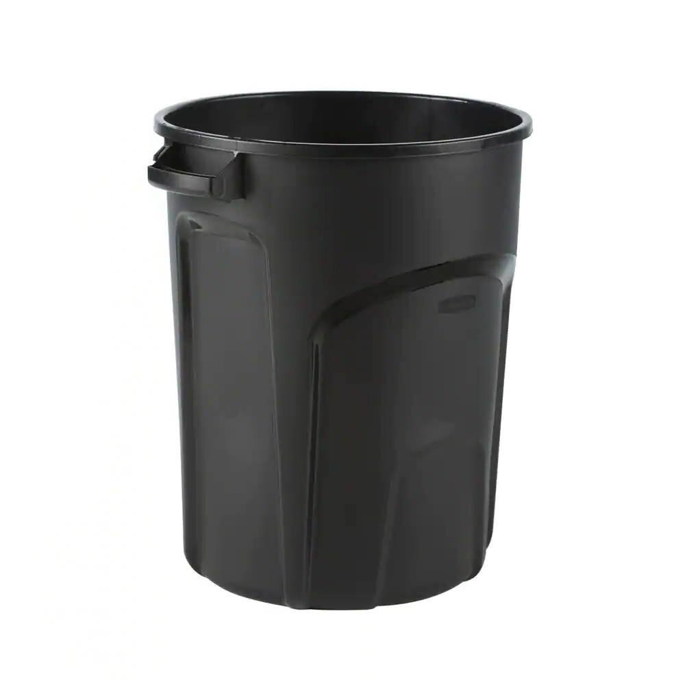 Left. Hivvago - 32-Gallon Black Plastic Indoor Outdoor Trash Can with Lid - Made in USA - Black.
