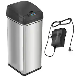iTouchless - 13 Gallon Stainless Steel Sensor Kitchen Trash Can with AC Power Adapter and AbsorbX Odor Filter - Silver