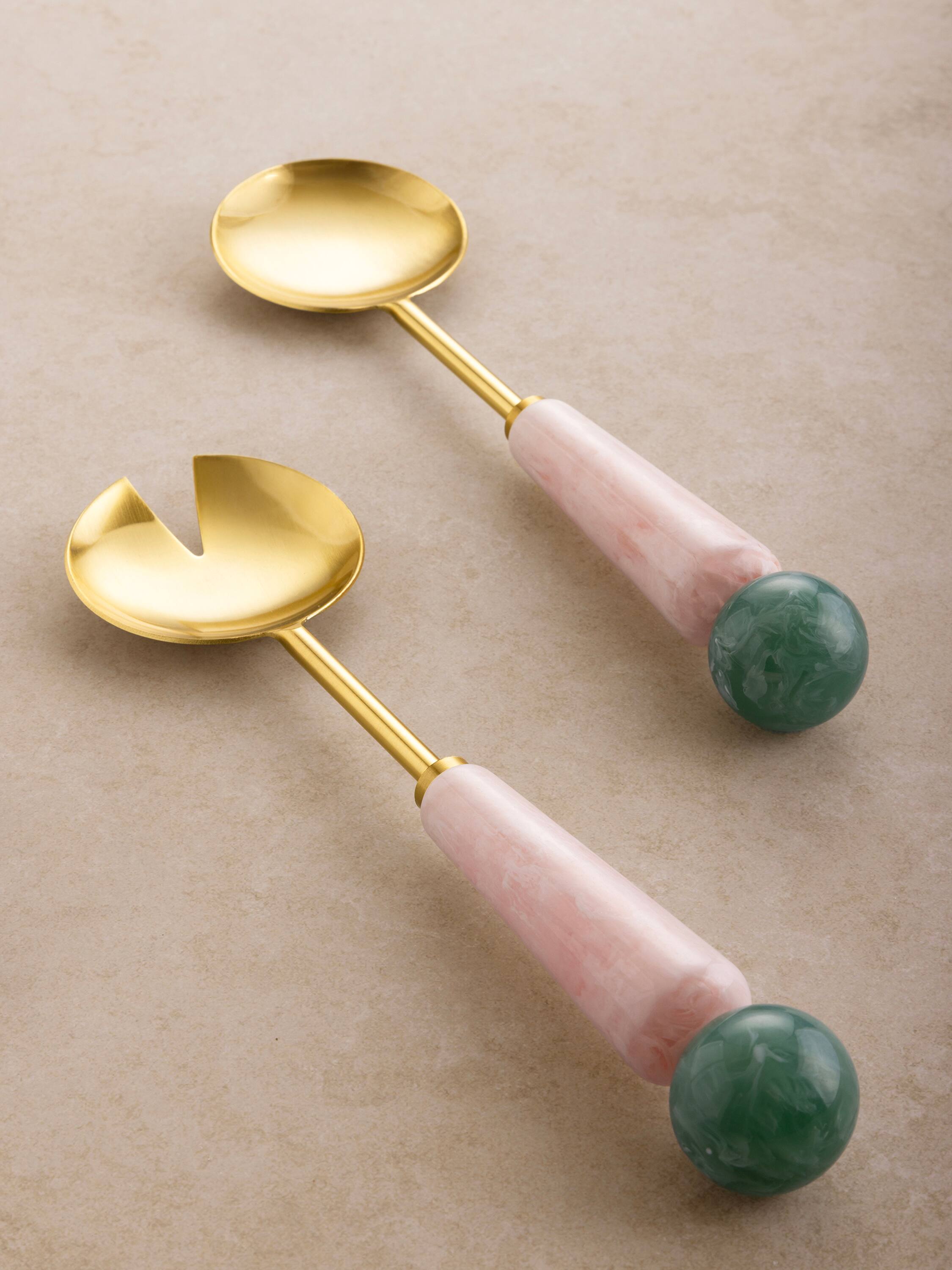 Back. GAURI KOHLI - Copenhagen Salad Servers - Shades of pink, green and gold.