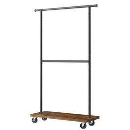 Hivvago - Industrial Style Clothing Garment Rack Double Clothes Hanging Bar on Wheels - Black , Brown
