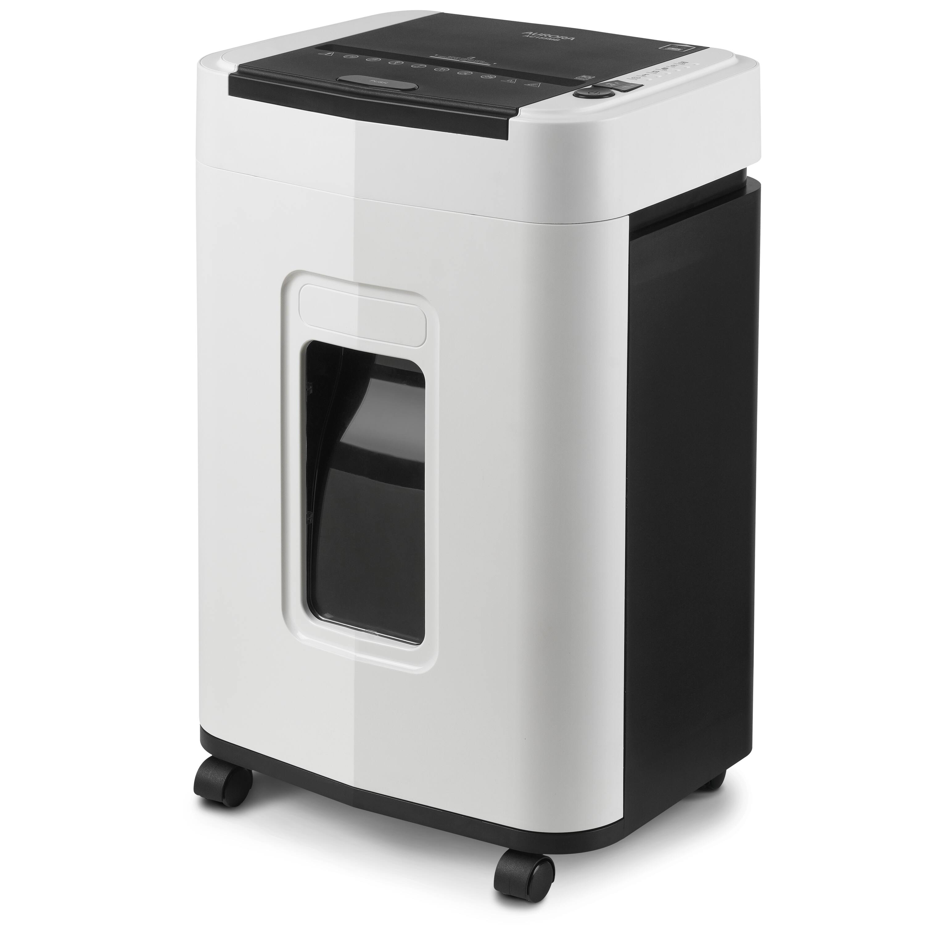 Angle. Aurora - Aurora High Security 150-Sheet Auto Feed Micro-Cut Paper & Credit Card Shredder / 6.3 Gallon Basket / 60 Minutes Runtime - White/Black.