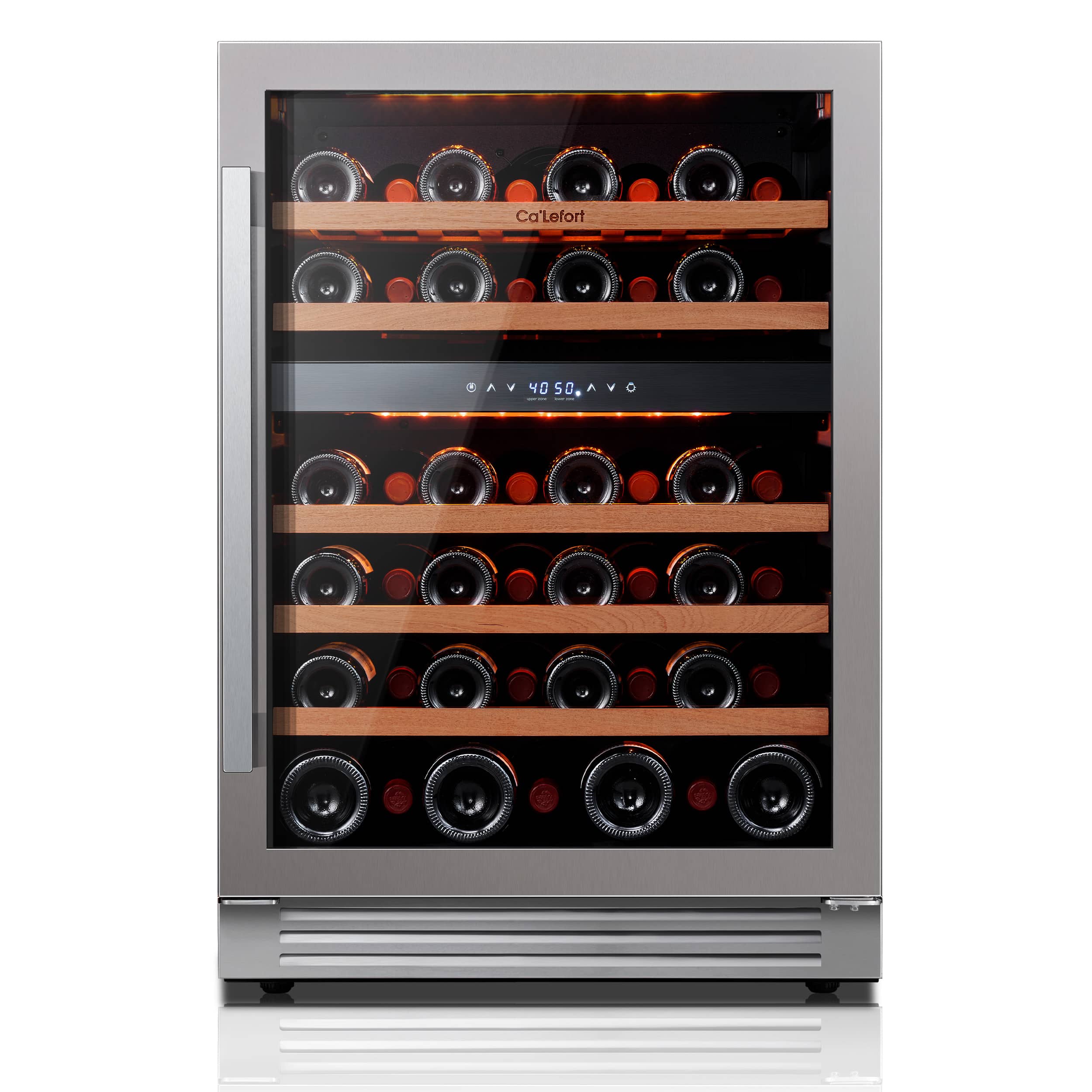 Ca'Lefort - 24" 46-Bottle Wine Fridge, Dual Zone 40-65°F, Glass Door, LED, Built-in/Freestanding, 5.65 cu.ft - Stainless Steel