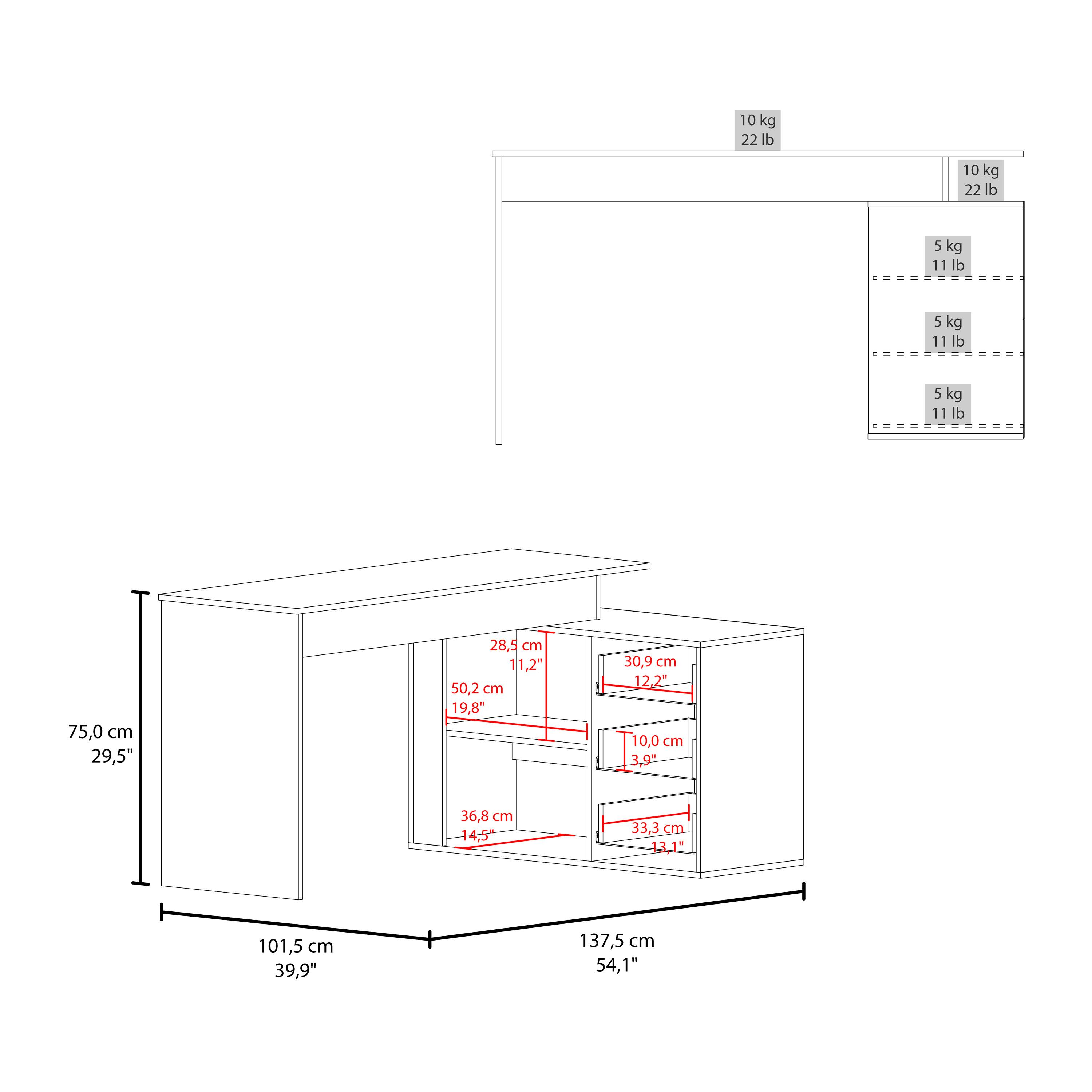 10 kg 22 lb  
10 kg 22 lb  
5 kg 11 lb  
5 kg 11 lb  
5 kg 11 lb  

75,0 cm 29,5"  
28,5 cm 11,2"  
50,2 cm 19,8"  
30,9 cm 12,2"  
10,0 cm 3,9"  
36,8 cm 14,5"  
33,3 cm 13,1"  
101,5 cm 39,9"  
137,5 cm 54,1"