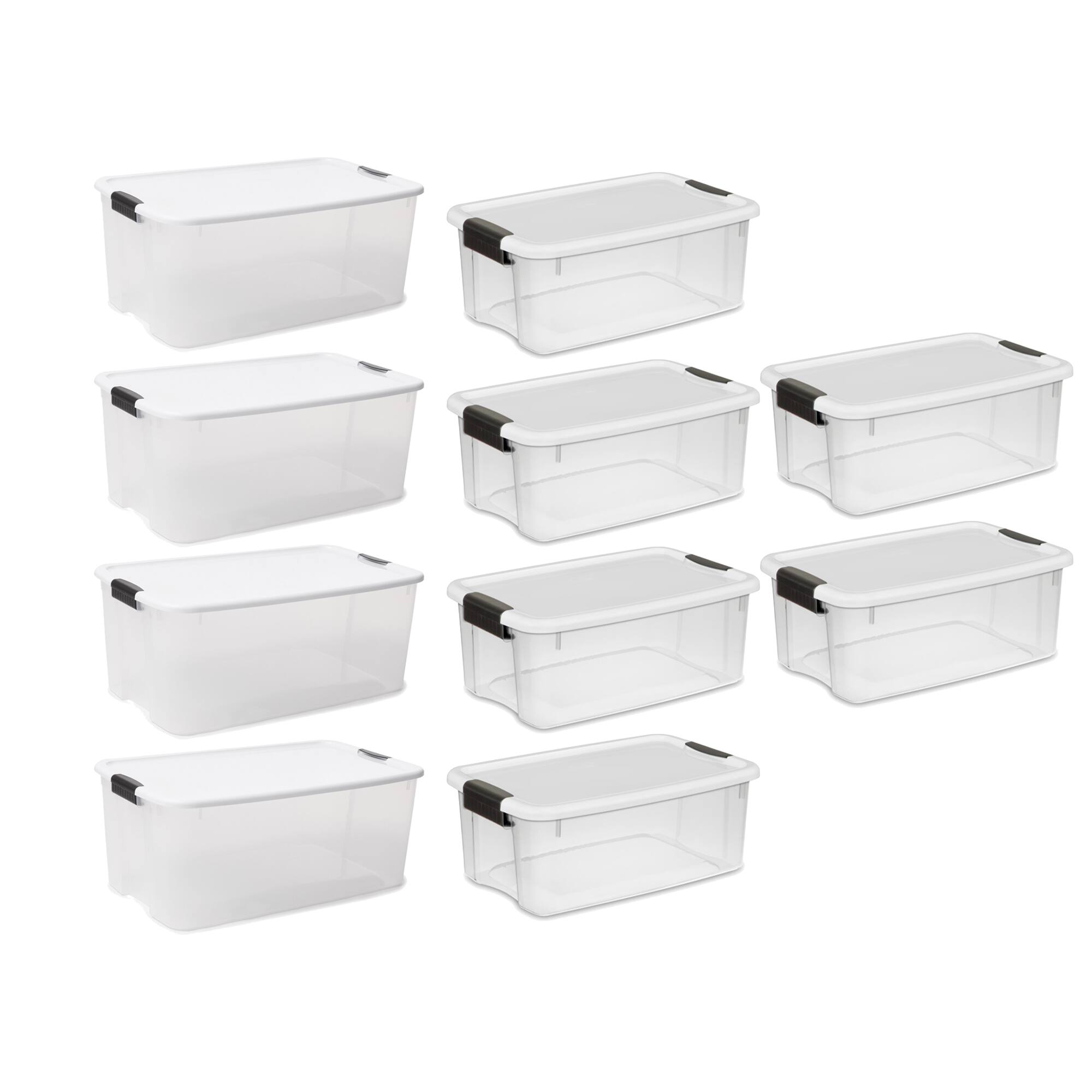 Front. Sterilite - Sterilite 4 Sets of 116 Quart Latch Lid Tote & 6 Sets of 18 Quart Latch Lid Tote - Clear.