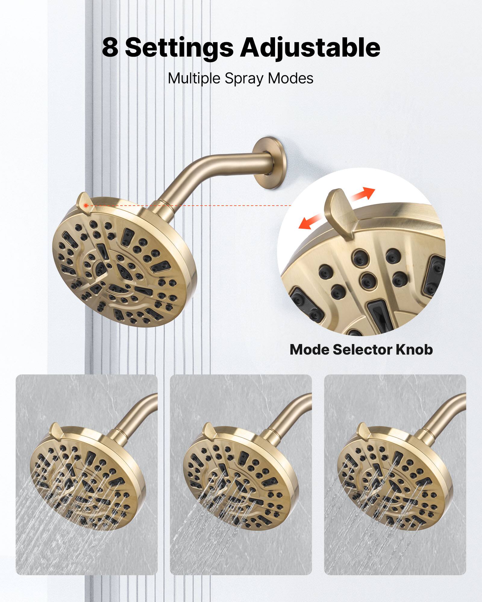 8 Settings Adjustable  
Multiple Spray Modes  
Mode Selector Knob