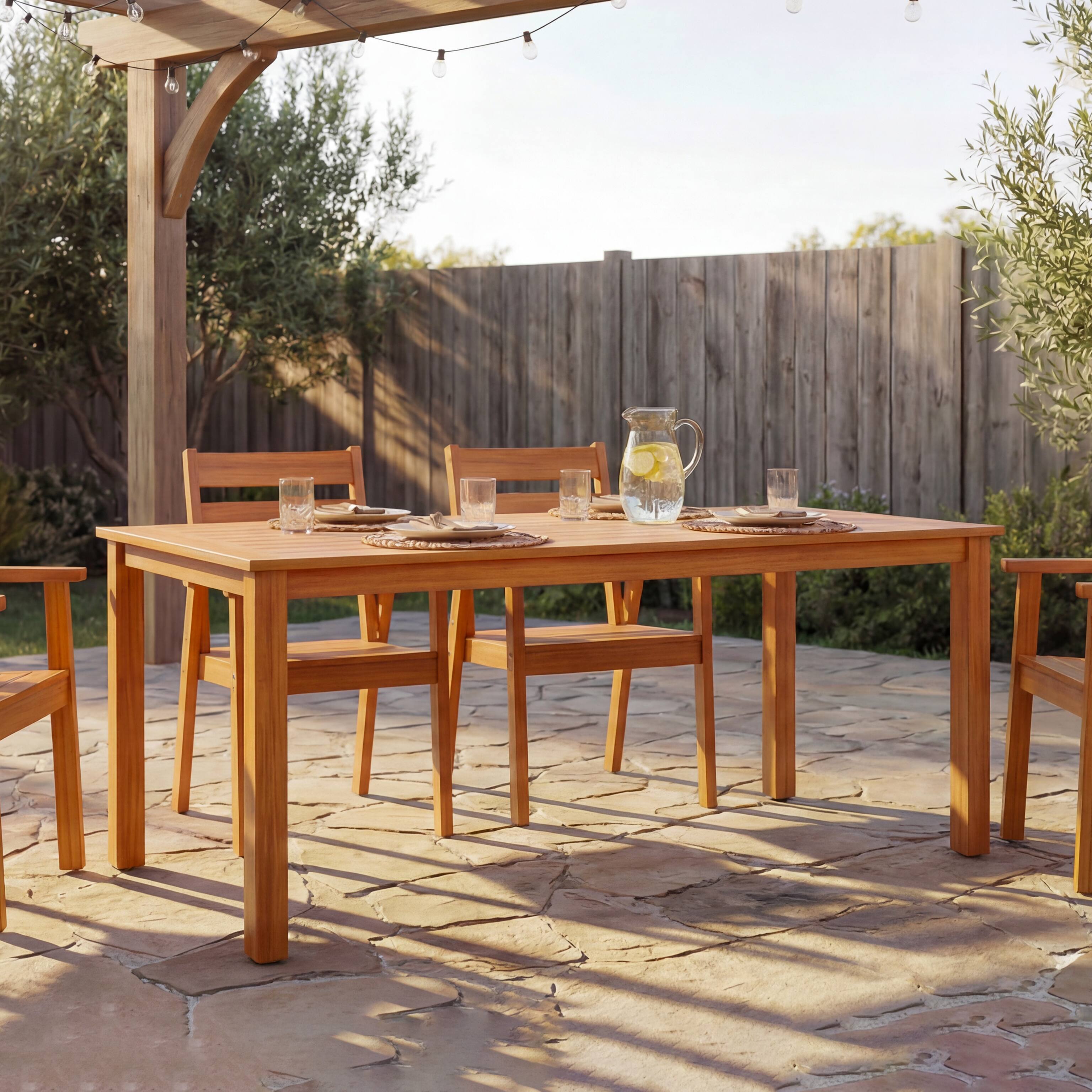 Back. Famapy - Teak-Style HDPS Outdoor Dining Table - Aluminum Frame with Umbrella Hole for 6-8 People, Weatherproof & Low Maintenance - Wooden.