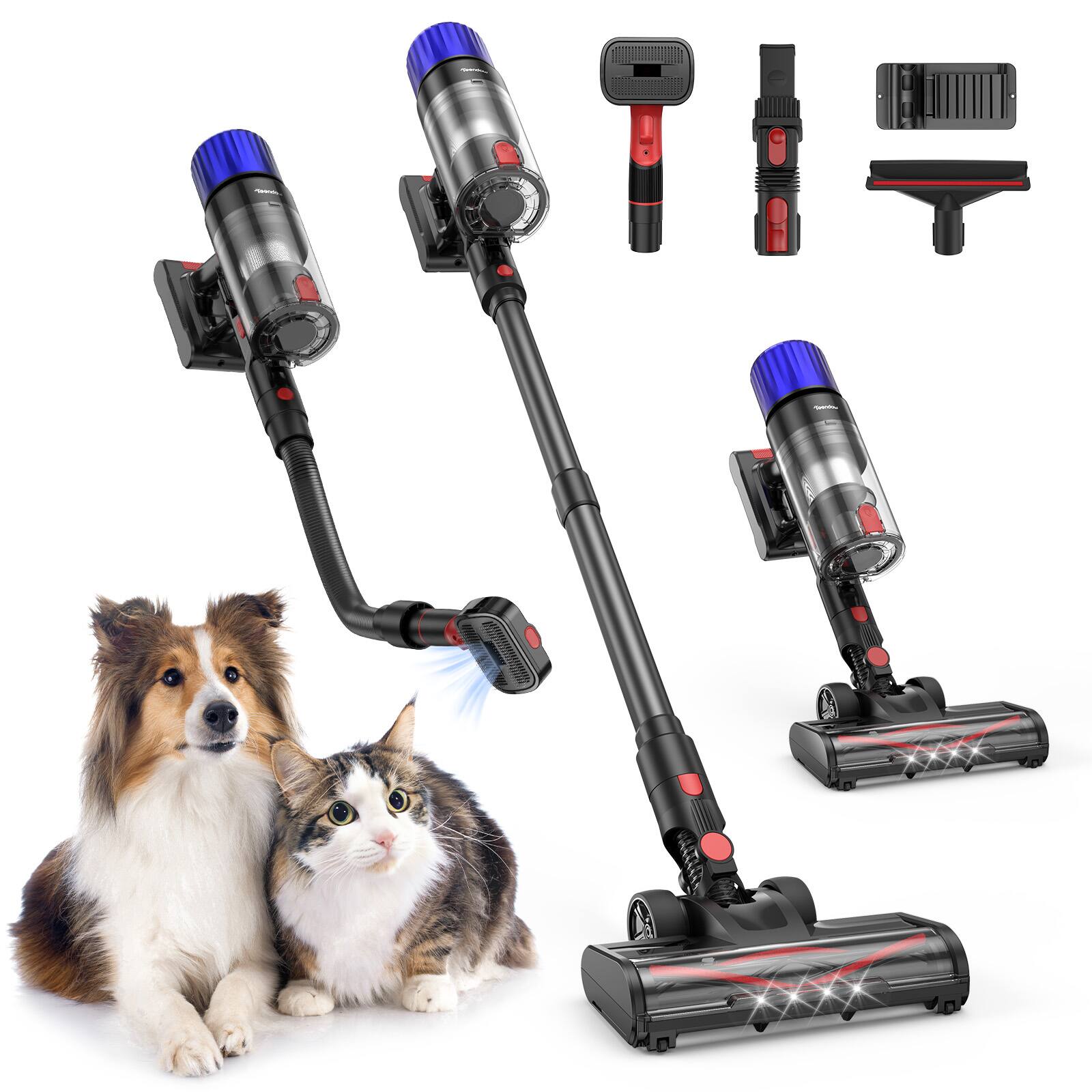 Front. Teendow - Teendow Stick Vacuum,500W, Cordless Vacuum Cleaner for Pet Hair, Max 50 Mins, Perfect for Carpet, Hard Floor, Black - Carbon Black.