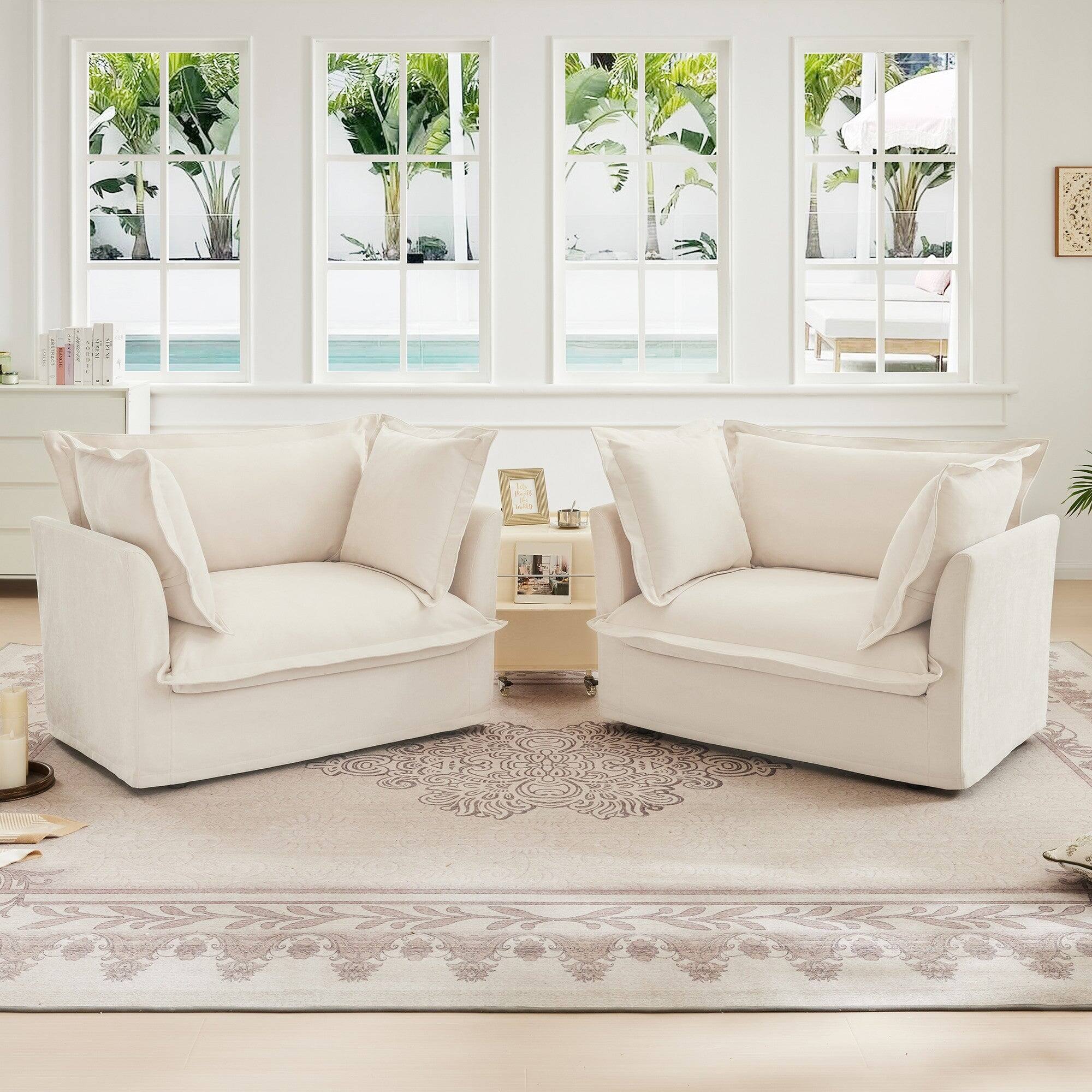 Alt View 2. Boyel Living - Set of 2 Slipcovered Deep Seat Armchairs with Large Cushions - Cream.