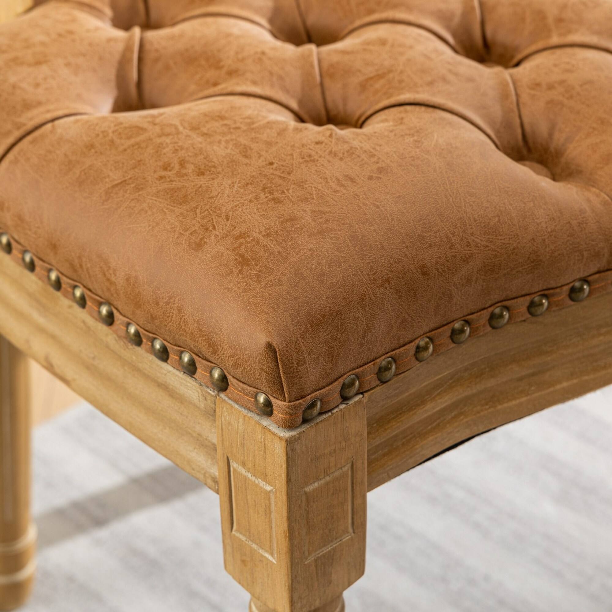 Alt View 8. GOODSILO - French Style Solid Wood Frame Antique Dining Chairs with Hand-Pulled Buckle Decoration and Nailhead Trim, Set of 2 - Orange.