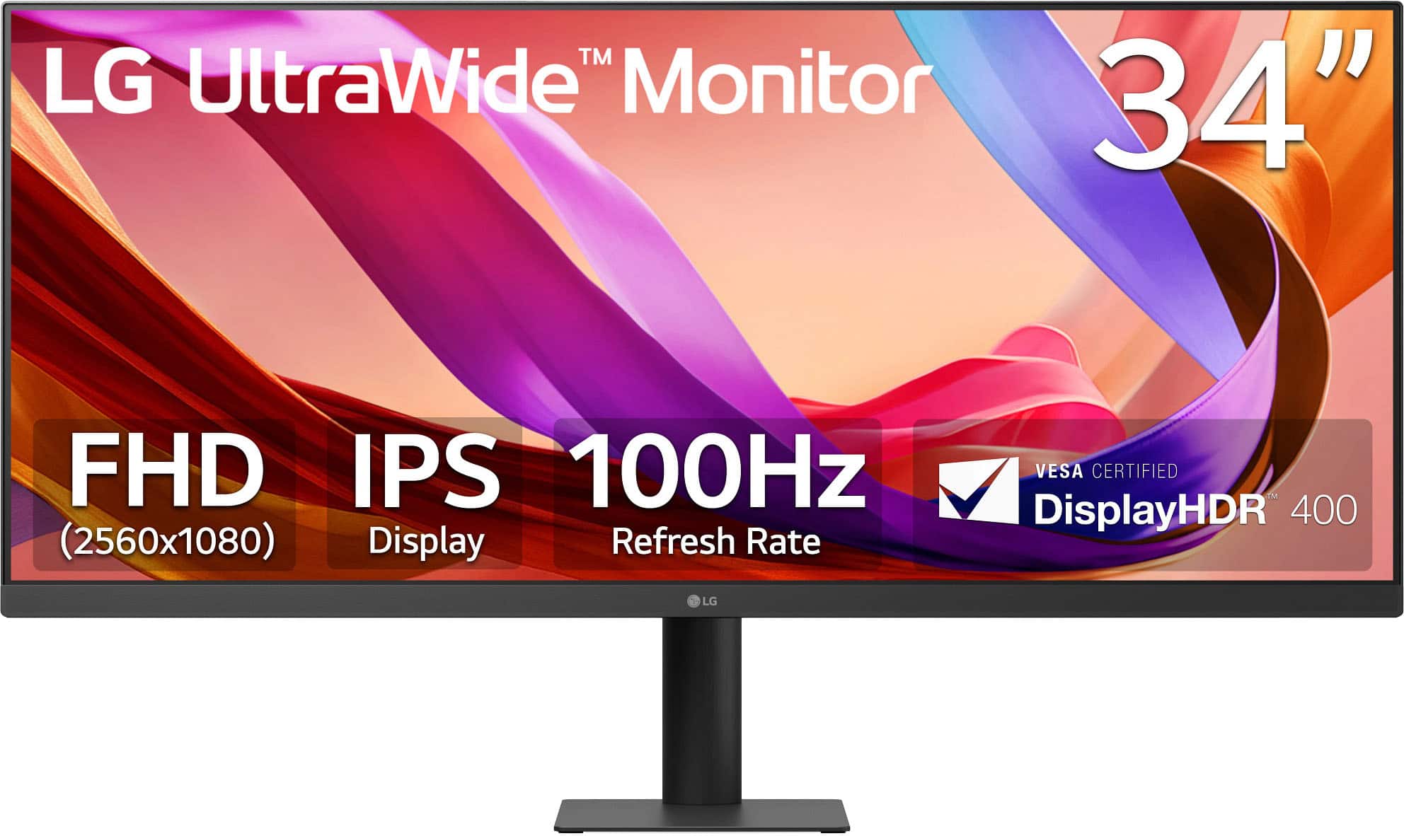 LG - UltraWide 34" IPS FHD 100Hz, 5ms, Monitor with VESA DisplayHDR 400 (HDMI, DisplayPort) - Black - Front_Zoom