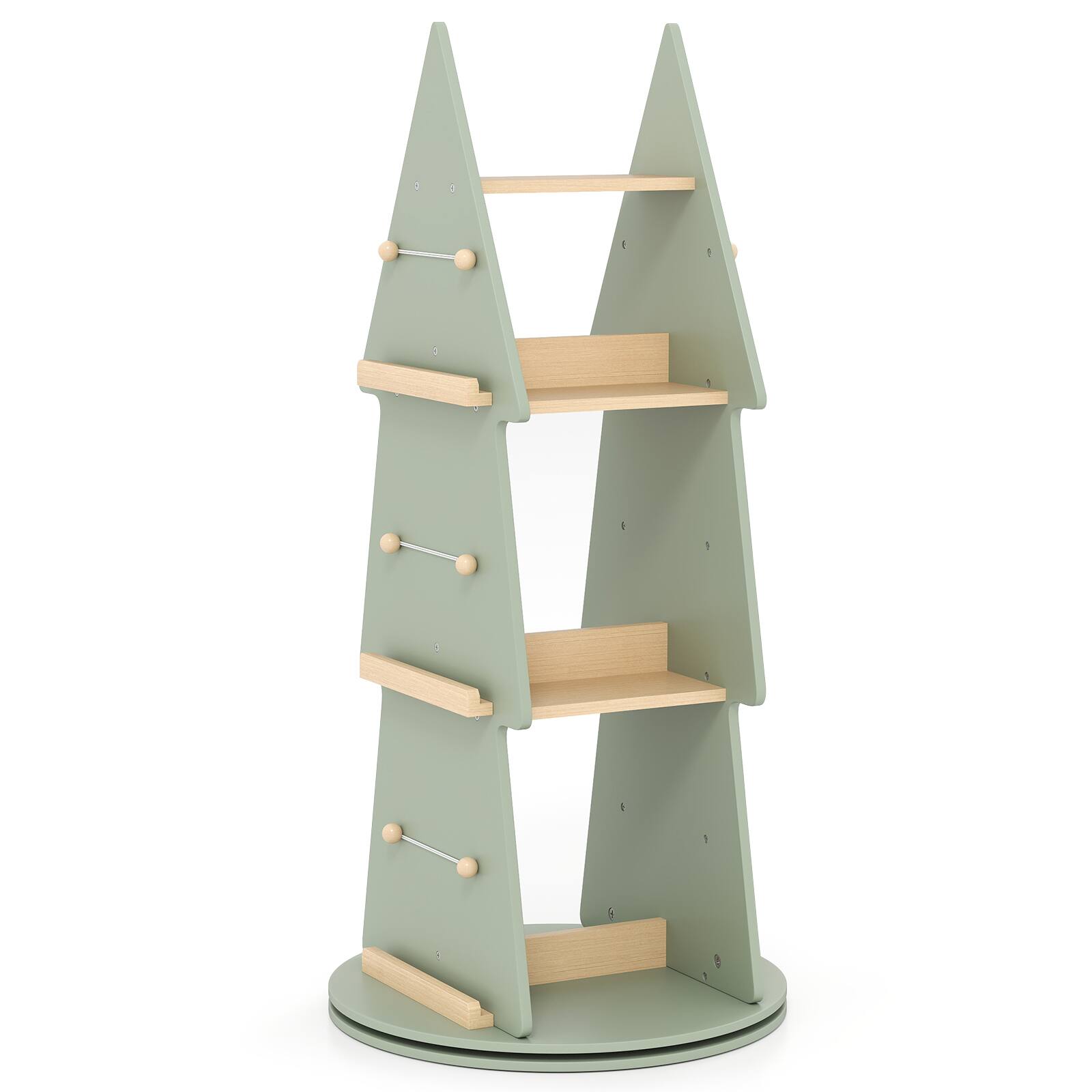Alt View 9. Gymax - Gymax Kids Rotating Bookshelf 4 Tier Tree Shape Revolving Bookcase 360°Display Rack - Green, Natural.