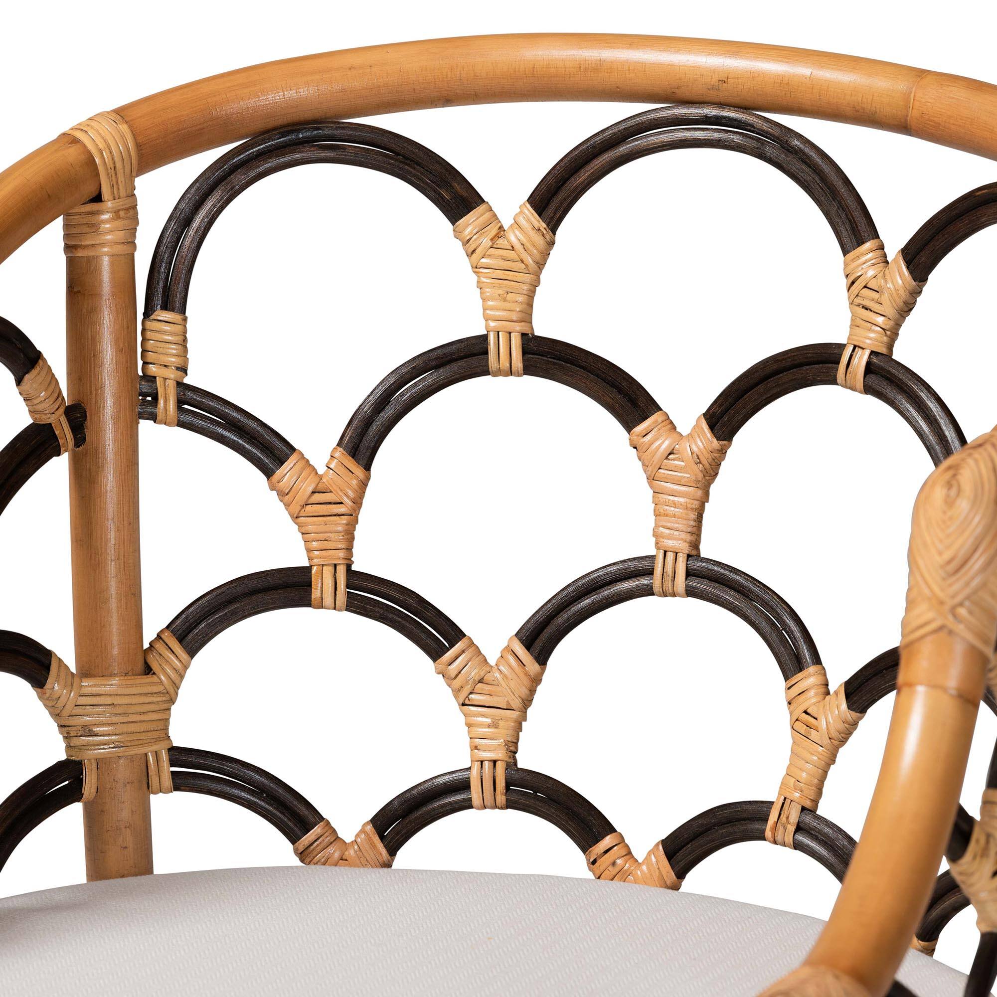Alt View 1. bali & pari - Veneto Natural Rattan Counter Stool with Scalloped Back - Light Honey/Dark Brown.