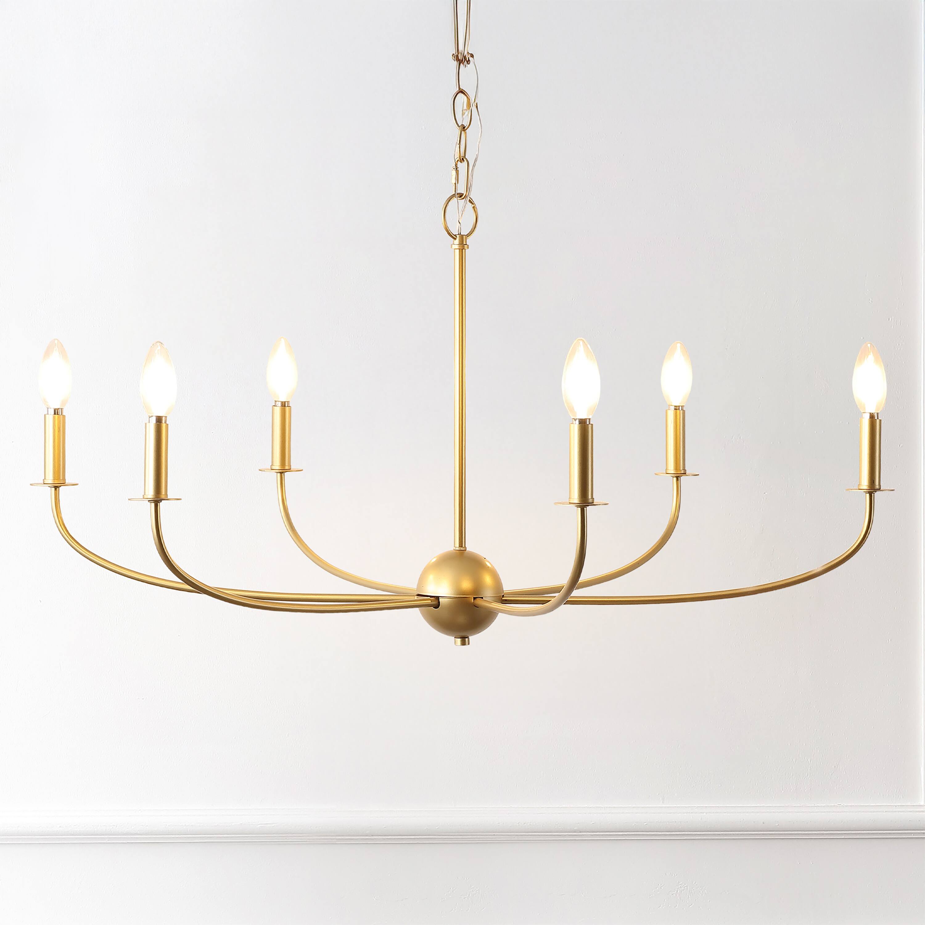 Alt View 1. Jonathan Y - Ainsley 35" 6-Light Grand Traditional Adjustable Swooping Arm Candle-Style Metal LED Chandelier, Gold Painting - Gold Painting.