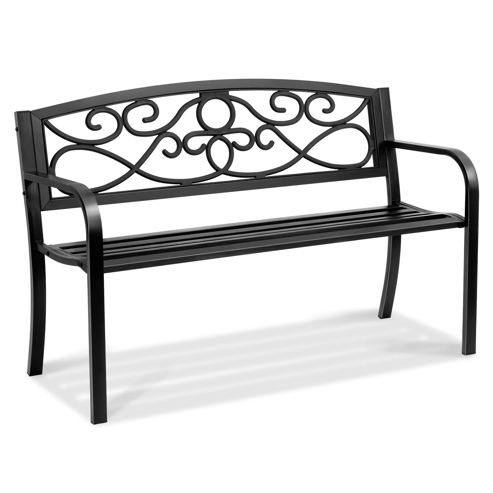 Front. VEVOR - Outdoor Bench, 50 inches Metal Garden Bench for Outdoors, 550 lbs Load Capacity Bench, Outdoor Garden Park Bench - Black.