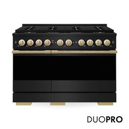 ZLINE - Autograph 48 in. 6.7 cu. ft. Double Oven Marino Freestanding Gas Range with DuoPro Cooktop with Gold Accents - Black Stainless Steel