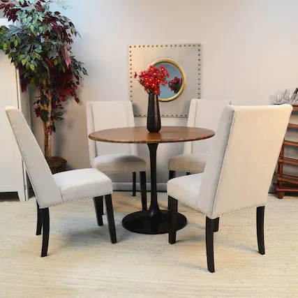 Front. Carolina Chair & Table - 40" Round Dining Table and 4 Laurant Upholstered Dining Chairs - Elm, Black.
