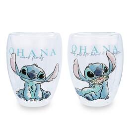 Silver Buffalo - Disney Lilo and Stitch "Ohana Means Family" Floral Stemless Glasses | Set of 2 - Blue