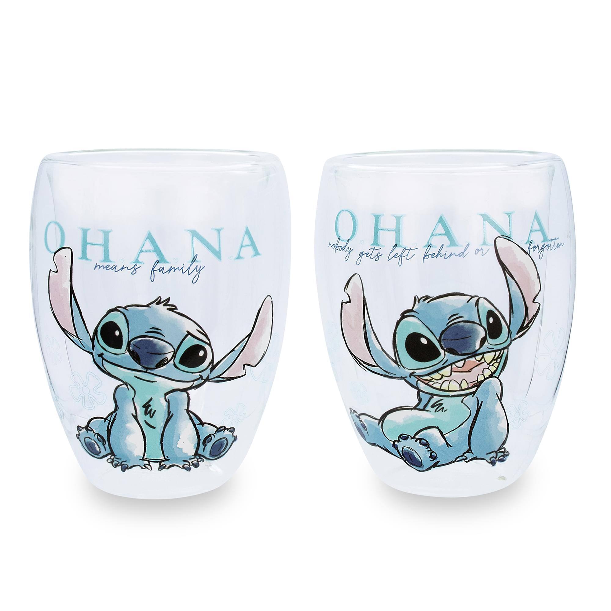 Silver Buffalo - Disney Lilo and Stitch "Ohana Means Family" Floral Stemless Glasses | Set of 2 - Blue