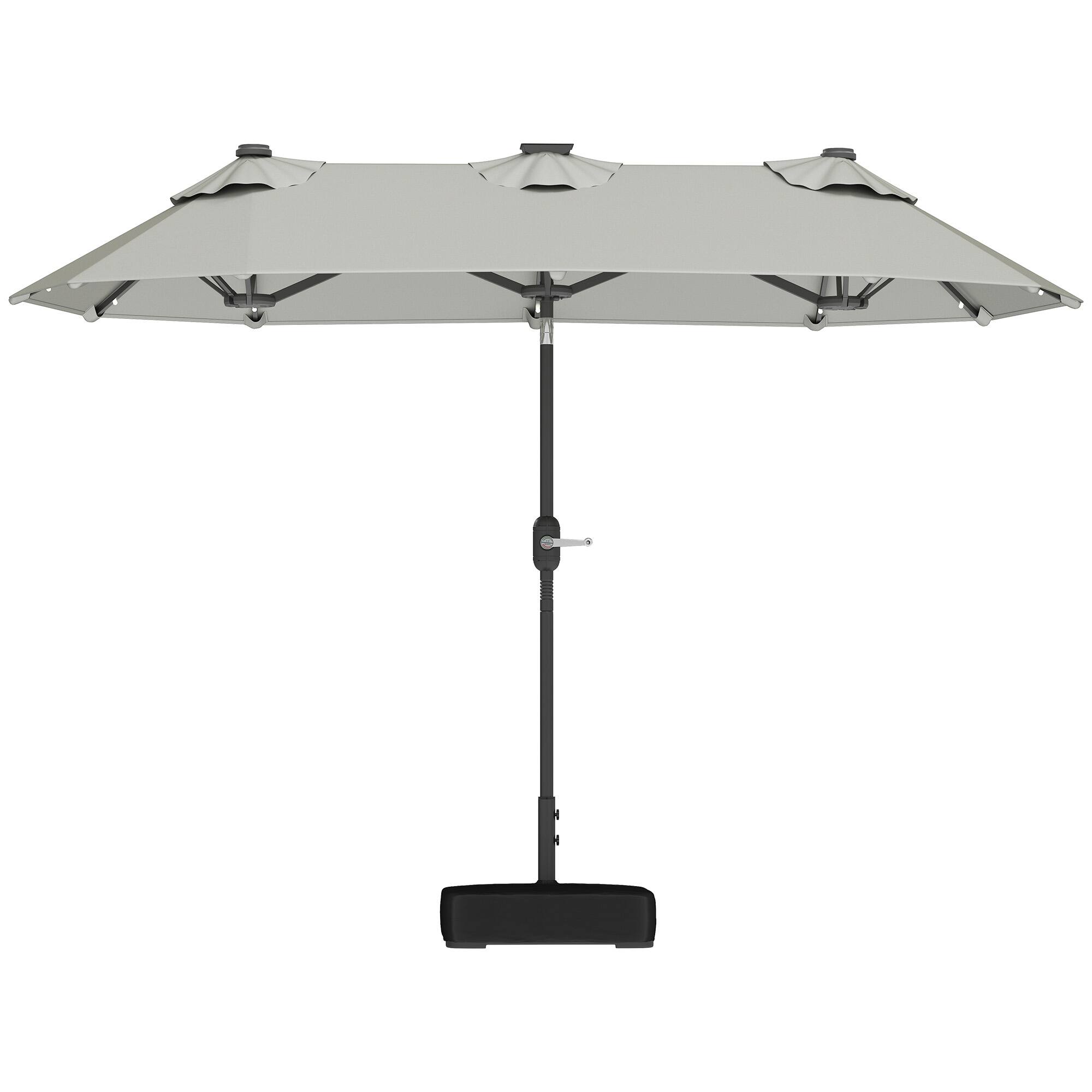 Outsunny - 10ft Double-sided Patio Umbrella with Solar Lights and Sandbag Base, Outdoor Umbrella with Push Button Tilt, Crank - Gray
