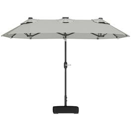 Outsunny - 10ft Double-sided Patio Umbrella with Solar Lights and Sandbag Base, Outdoor Umbrella with Push Button Tilt, Crank - Gray