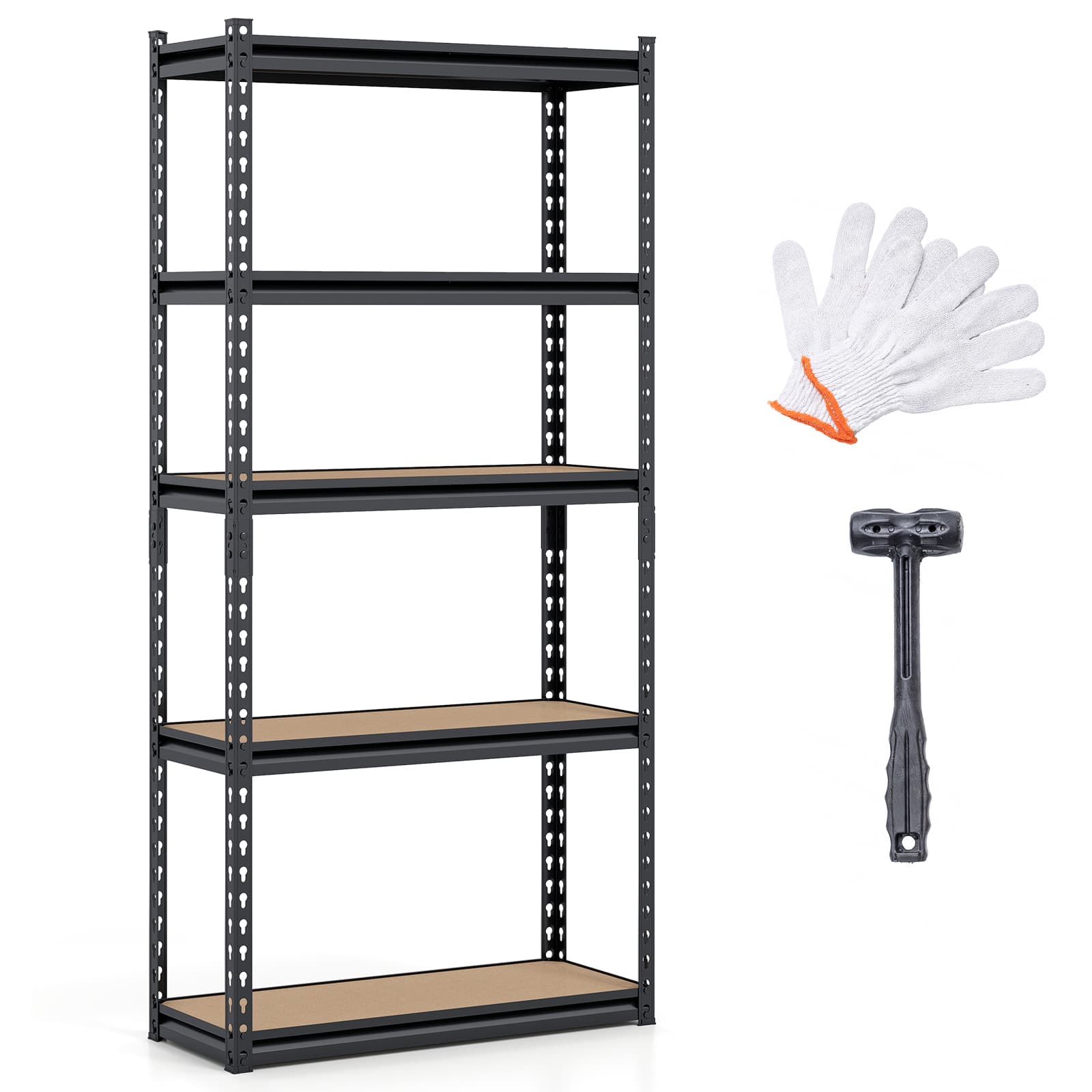 Costway - 1 PCS 60" H x 30" W x 12" D 5-Tier Garage Shelving Unit 2200 LBS Metal Storage Shelves - Black