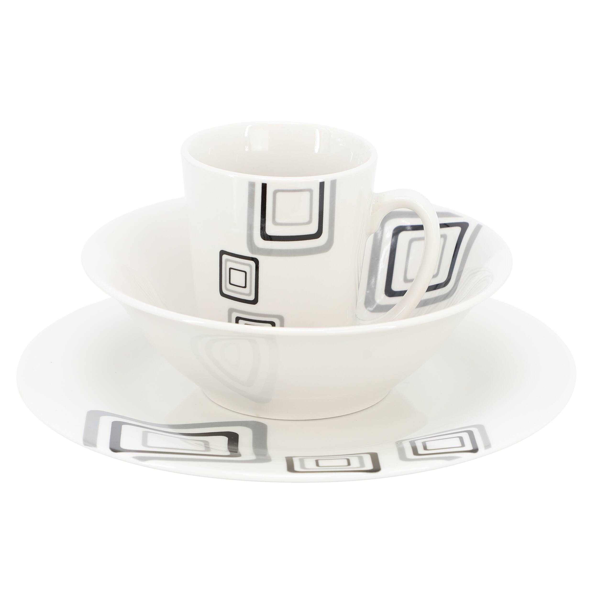 Alt View 2. Gibson - Gibson Home Black Squares 12 Piece Round Fine Ceramic Dinnerware Set in White - White.