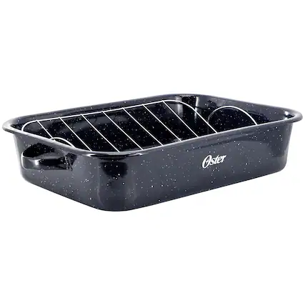 Front. Oster - Oster Castillo 17 x 12 Inch Enamel on Steel Baking Pan with Removable Rack in Blue - Blue.
