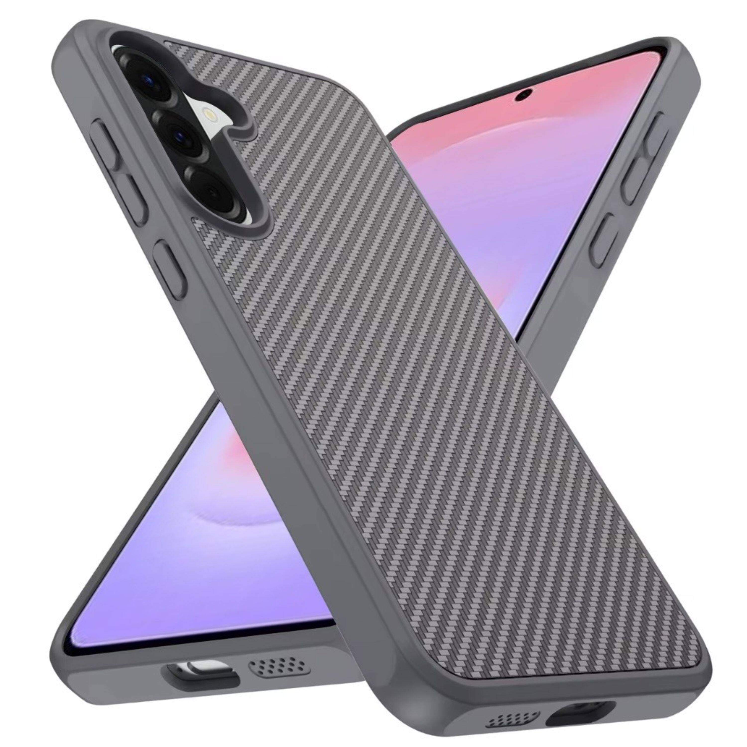 Left. Kitcheniva - Sleek Carbon Print Case With Hidden Magnetic Circle And Tempered Glass For Samsung Galaxy A37 Gray - Gray.