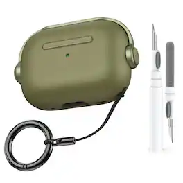 Dteck - For Apple Airpods 4th Gen Secure Lock Shockproof Protective Case+Lanyard Keychain and Clean Pen - Armygreen