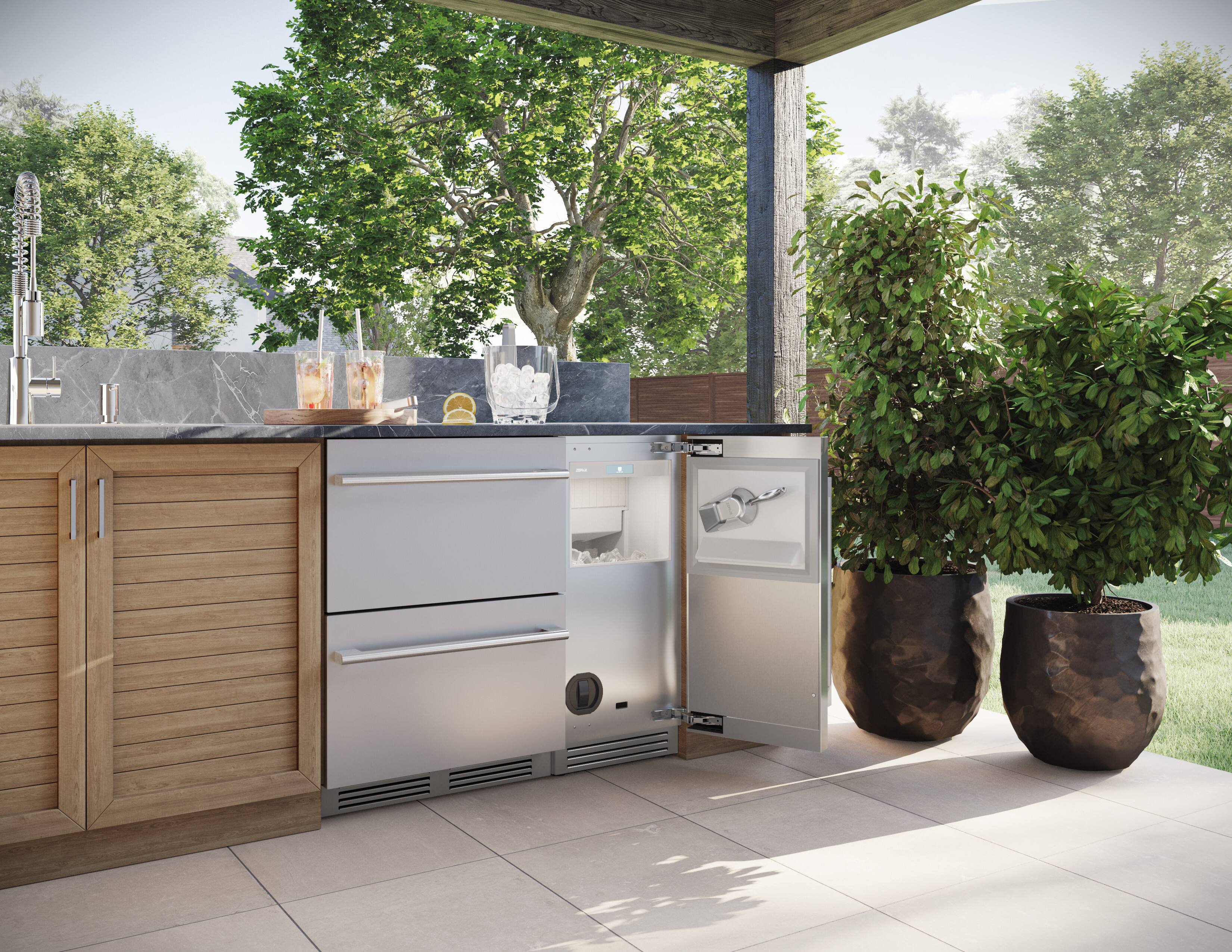 Alt View 13. Zephyr - 15" Outdoor/Indoor Presrv 80 lb. Daily Production Top Hat Built-In Stainless Steel Gourmet Clear Ice Machine Left Hinge - Stainless Steel.