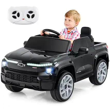 Front. Gymax - Gymax Ride on Car 12V Licensed Chevrolet Truck Kids' Electric Vehicles Gift for 3+ Black - Black.