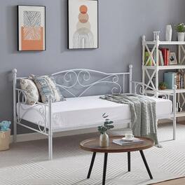 Hivvago - Twin size Classic Heavy Duty Steel Day Bed Frame - White