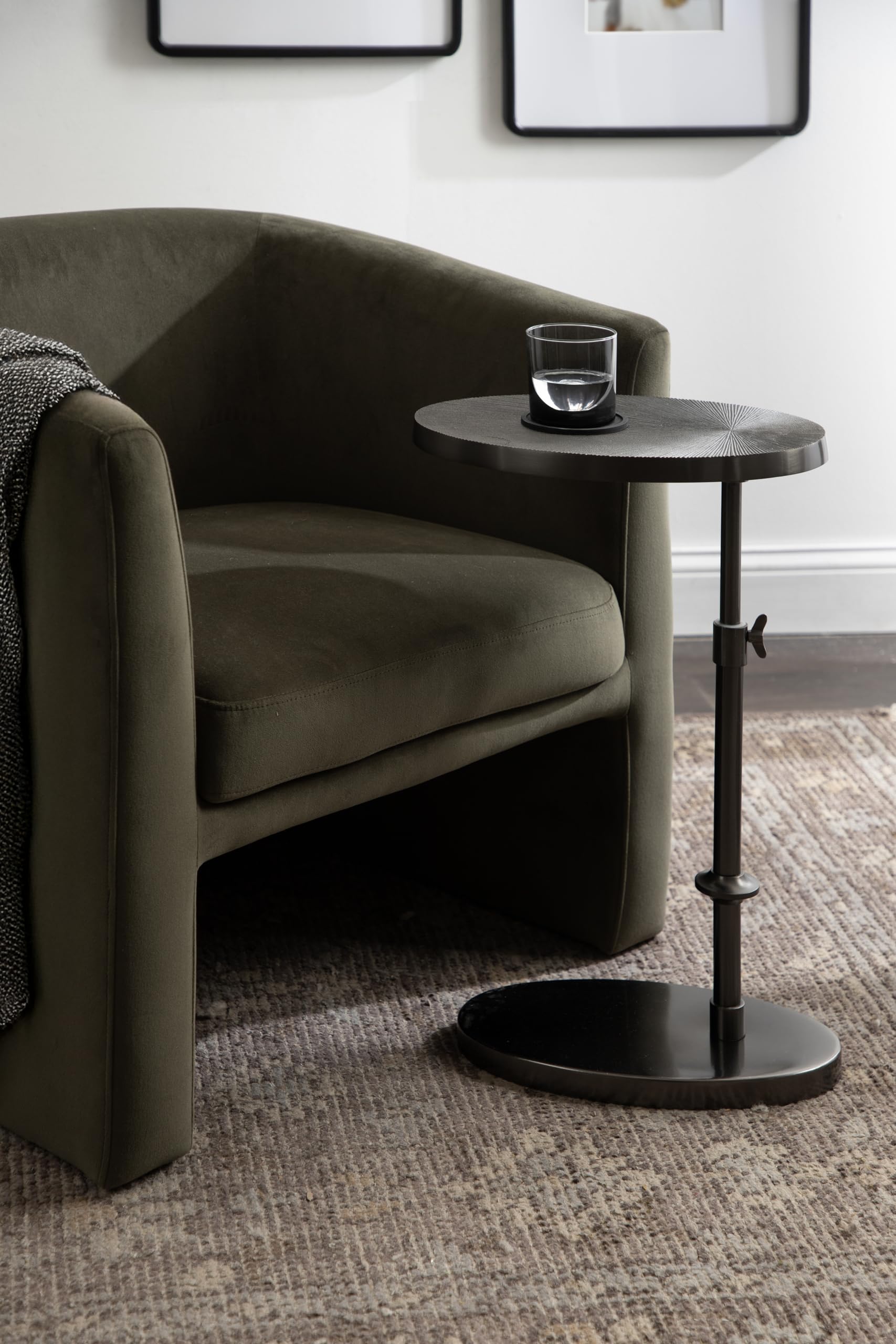 Left. Fabibe - Engles Traditional Adjustable-height Oval C-table 15 X 10 28 Gray Gunmetal Vintage Round Indoor Metal - Default.