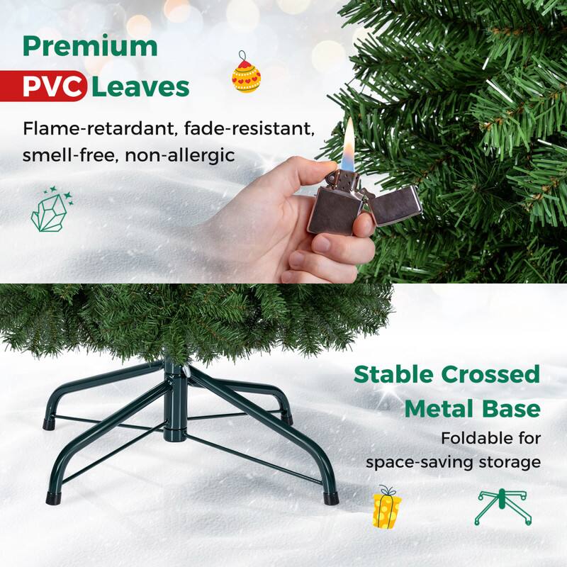 Premium PVC Leaves  
Flame-retardant, fade-resistant, smell-free, non-allergic  

Stable Crossed Metal Base  
Foldable for space-saving storage