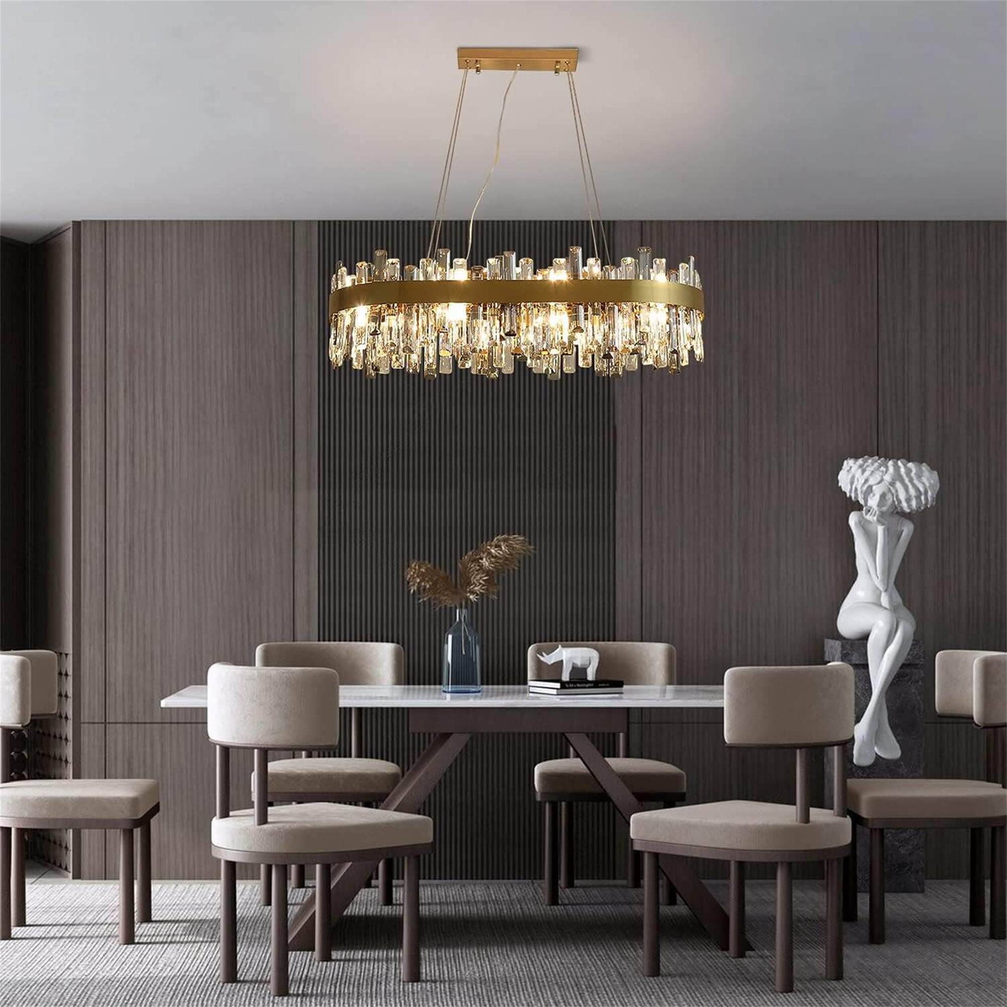 Angle. Siljoy - Luxora Dual-tone Crystal Chandelier - Gold.