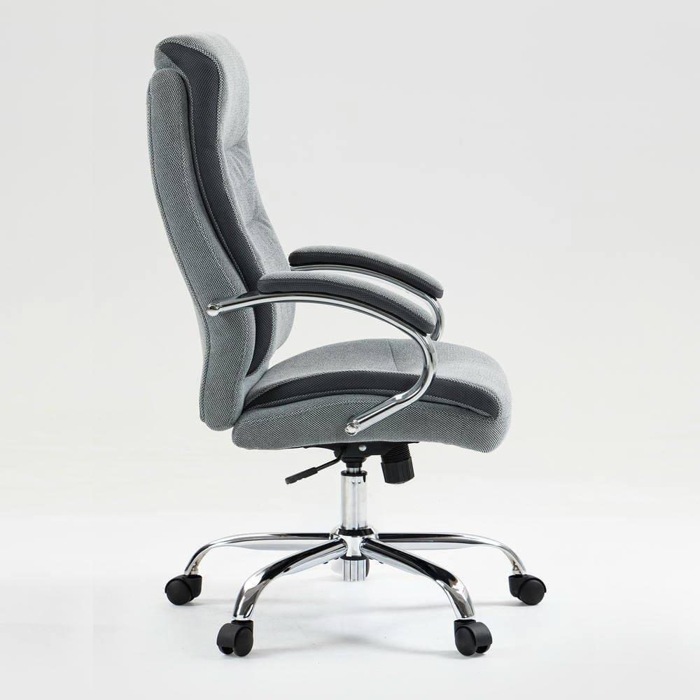 Left. Kadyn - High Back Executive Office Chair, Linen-Feel Fabric, 3-Level Gas Lift, 300lb Capacity, Gray - Gray.