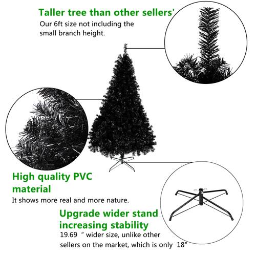 Taller tree than other sellers'  
Our 6ft size not including the small branch height.

High quality PVC material  
It shows more real and more nature.

Upgrade wider stand increasing stability  
19.69" wider size, unlike other sellers on the market, which is only 18".