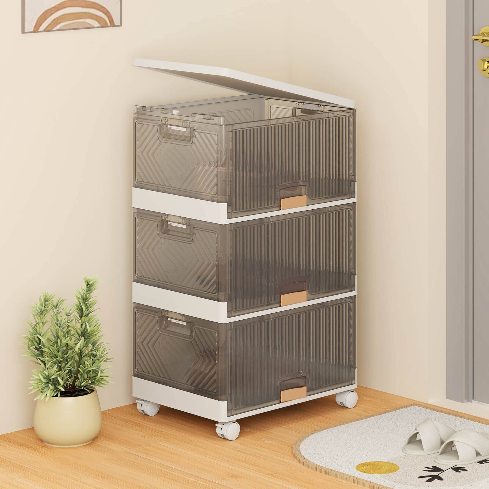 Alt View 1. Costway - Costway 3-Cube Stackable Storage Bins with Detachable Wheels 13.5 Gal Large Organizer - White.