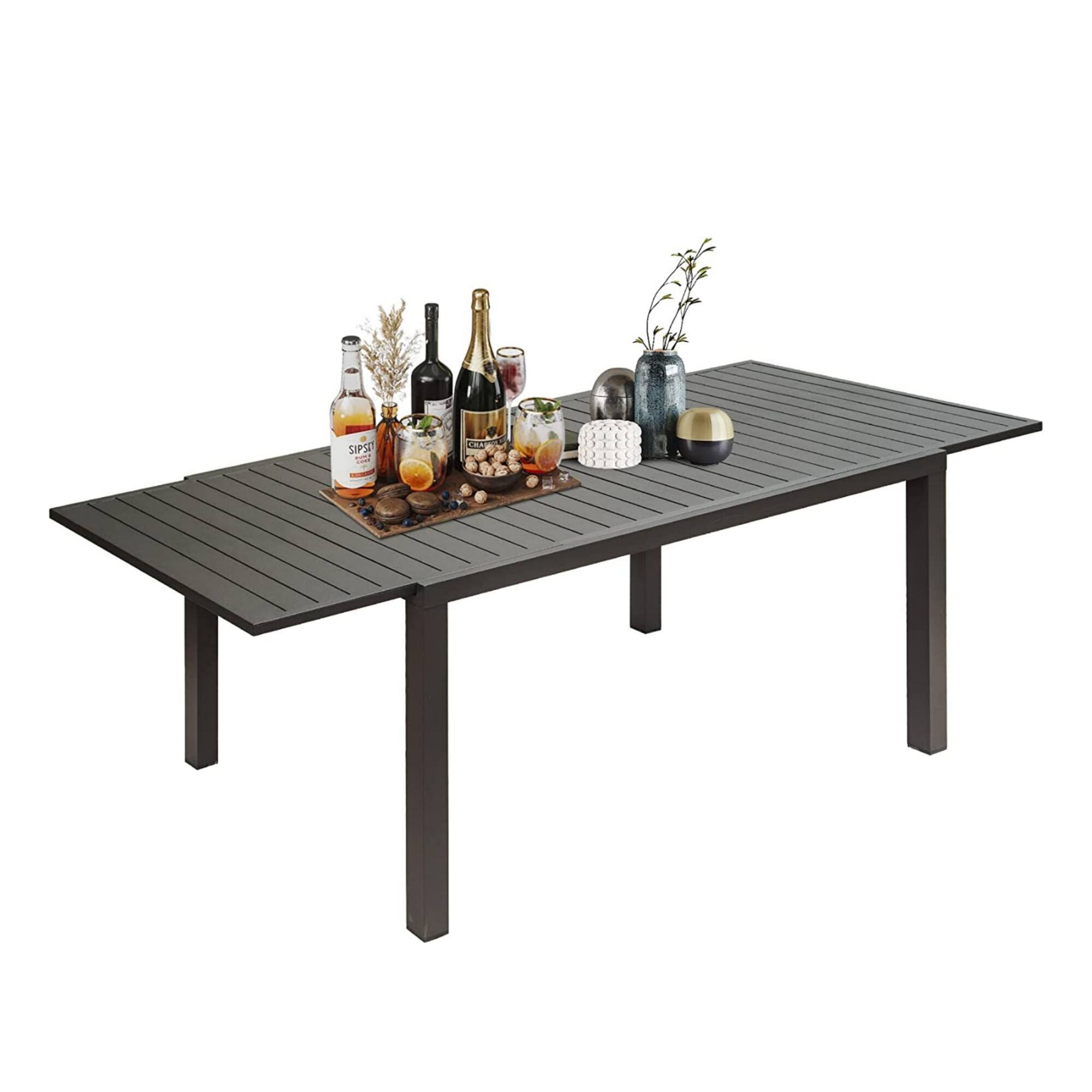 Front. Mondawe - Patio Rectangular Dining Expandable Table - Black.