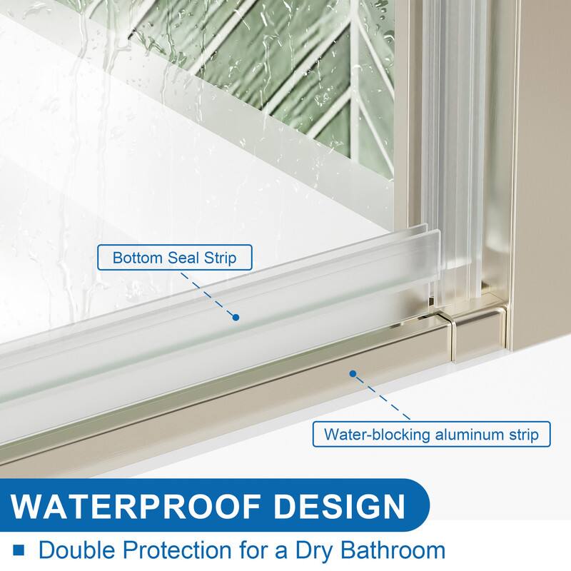 Bottom Seal Strip  
Water-blocking aluminum strip  
WATERPROOF DESIGN  
Double Protection for a Dry Bathroom