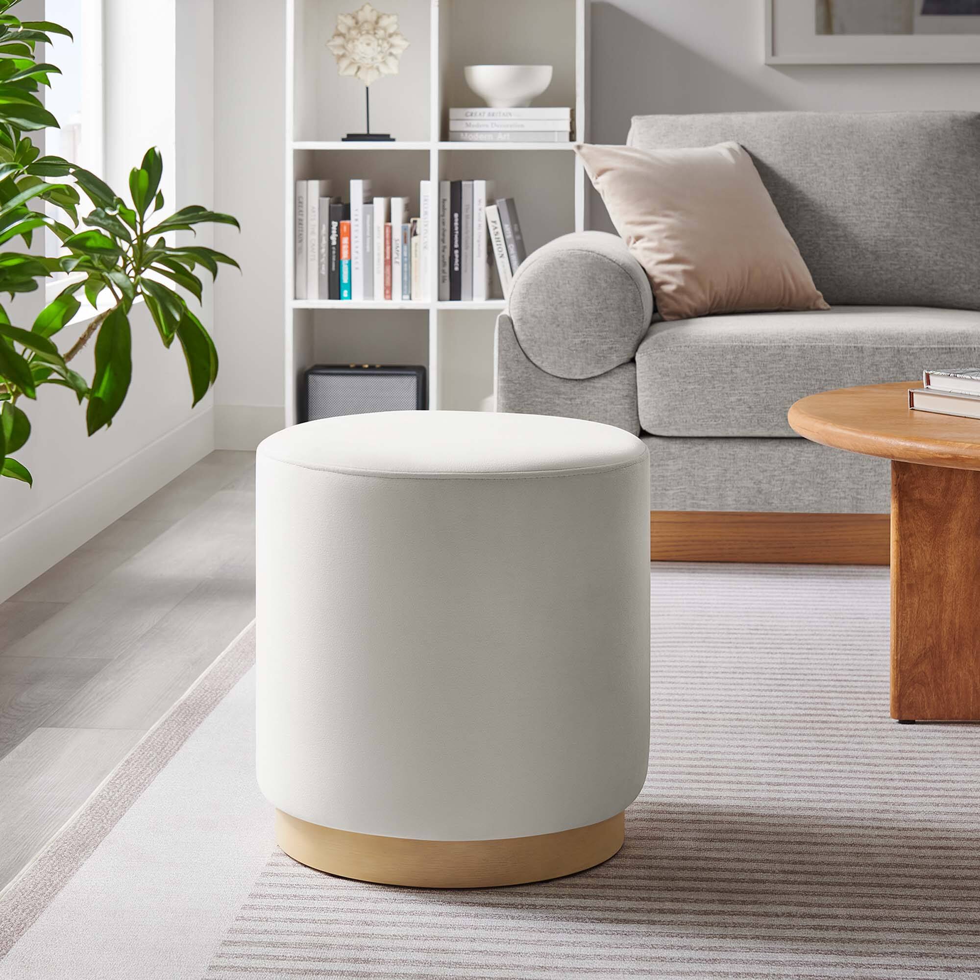 Tilden 16" Round Performance Velvet Upholstered Ottoman by Modway - Alabaster Natural