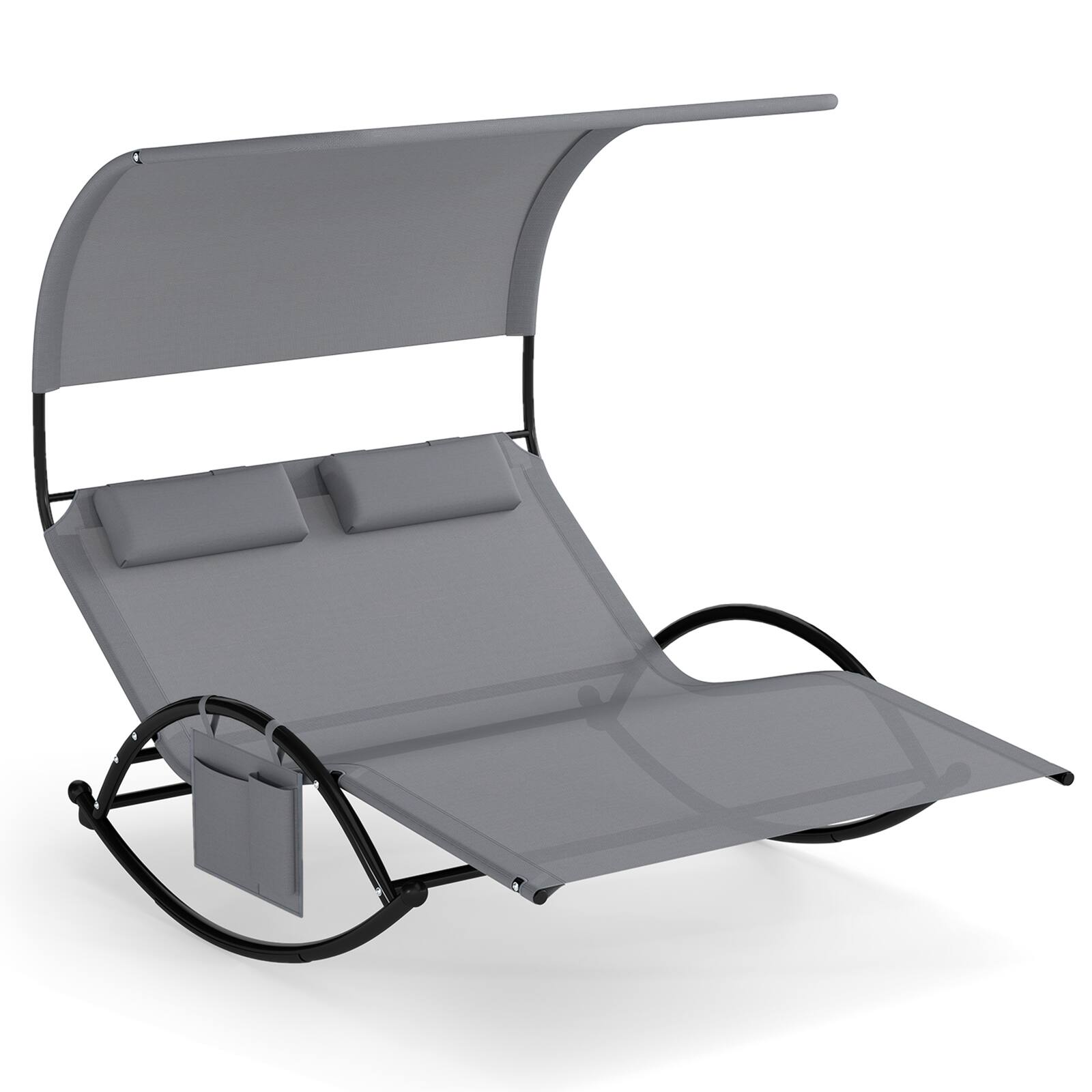 Alt View 1. Costway - Costway Outdoor Dual Rocker Sunbed 2-Person Canopied Lounger with 2 Detachable Headrests - Gray.